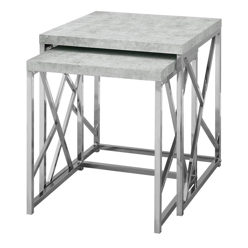 TABLE GIGOGNE - ENSEMBLE 2PCS / CIMENT GRIS AVEC METAL CHROME