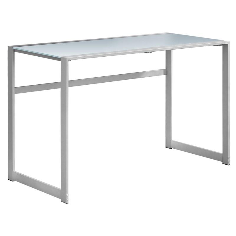 BUREAU D'ORDINATEUR - 48"L / MÉTAL ARGENT/ VERRE TREMPÉ BLANC