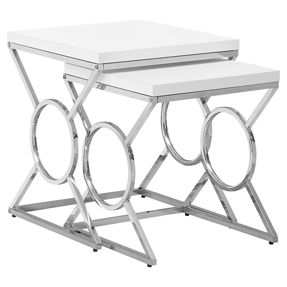 TABLE GIGOGNE - SET 2PCS / BLANC BRILLANT / METAL CHROME