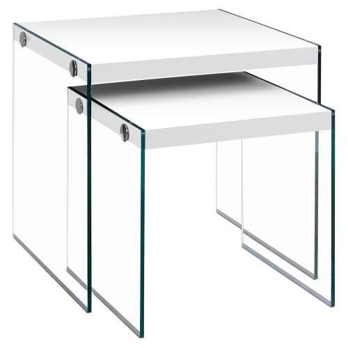TABLE GIGOGNE - ENSEMBLE 2PCS / BLANC BRILLANT / VERRE TREMPÉ