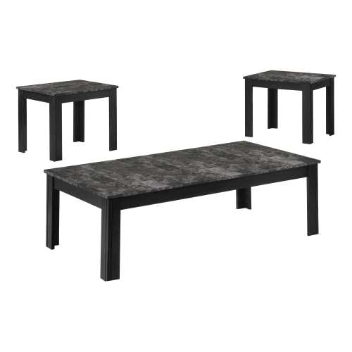 SET DE TABLE - SET 3PCS / NOIR / PLATEAU ASPECT MARBRE GRIS