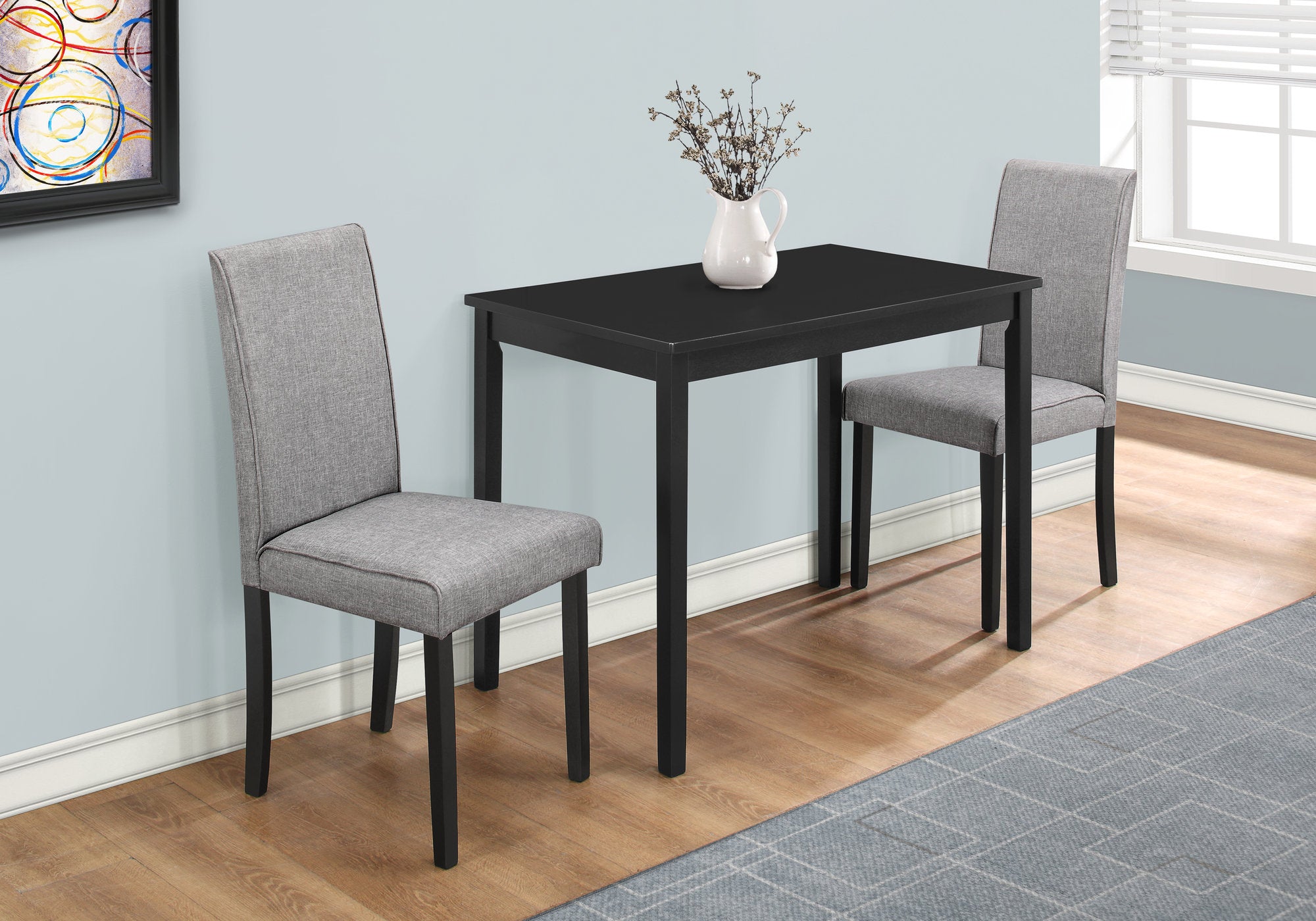 ENSEMBLE A DÎNER - ENSEMBLE 3PCS / CHAISES PARSON LIN NOIR / GRIS