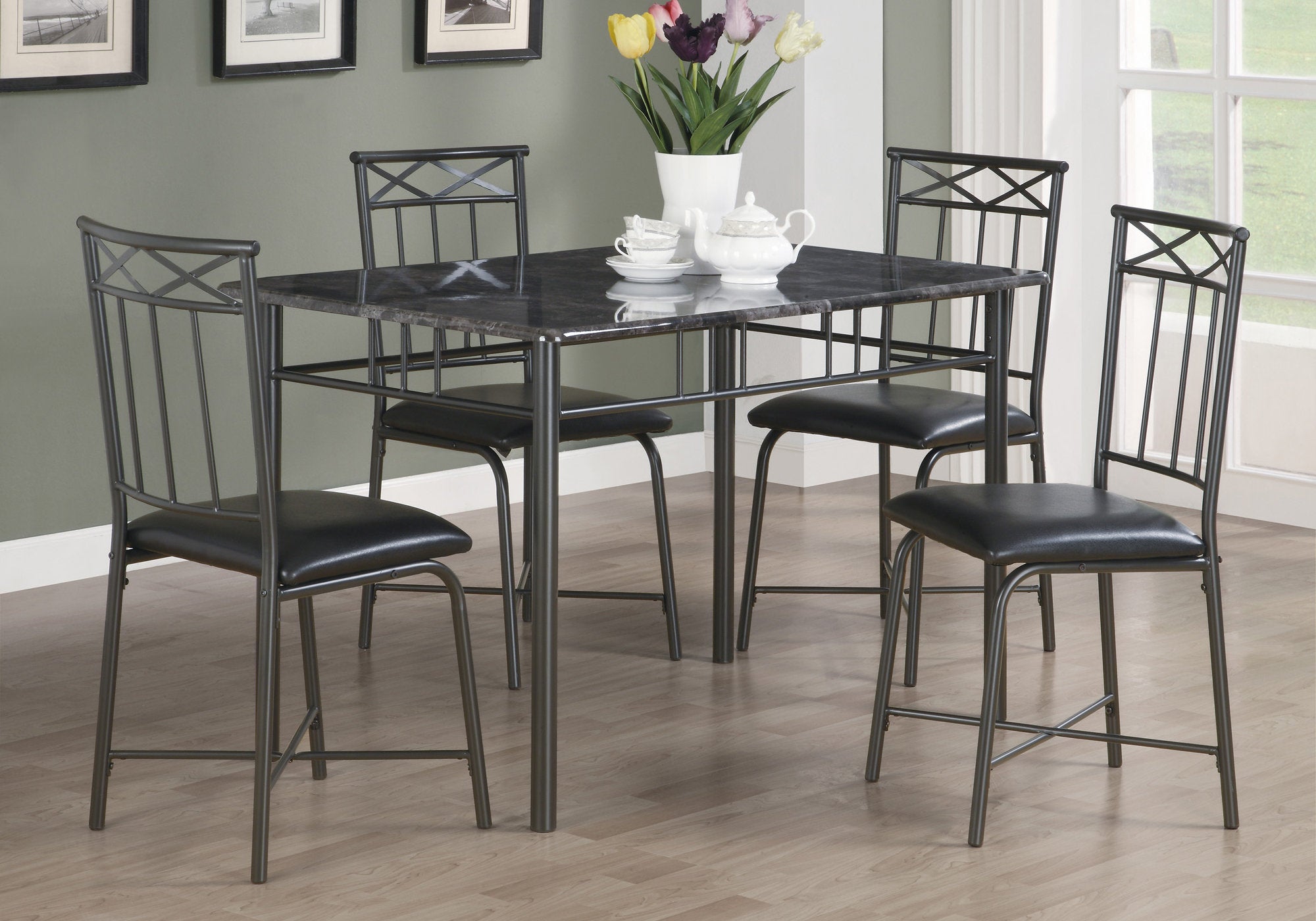 ENSEMBLE A DÎNER - ENSEMBLE 5PCS / MARBRE GRIS / METAL ANTHRACITE