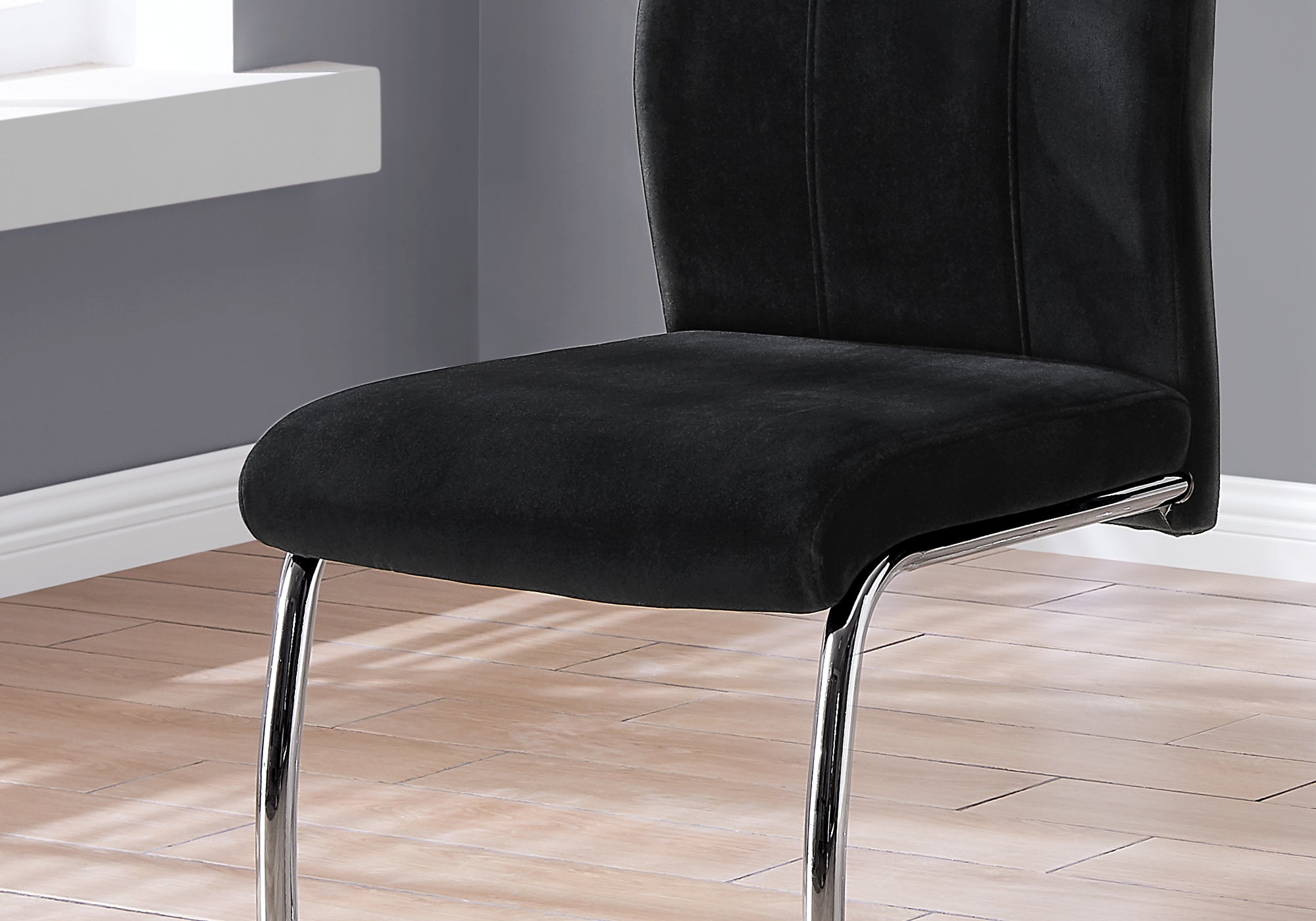 CHAISE DE SALLE A MANGER - 2PCS / 39"H / VELOURS NOIR / CHROME