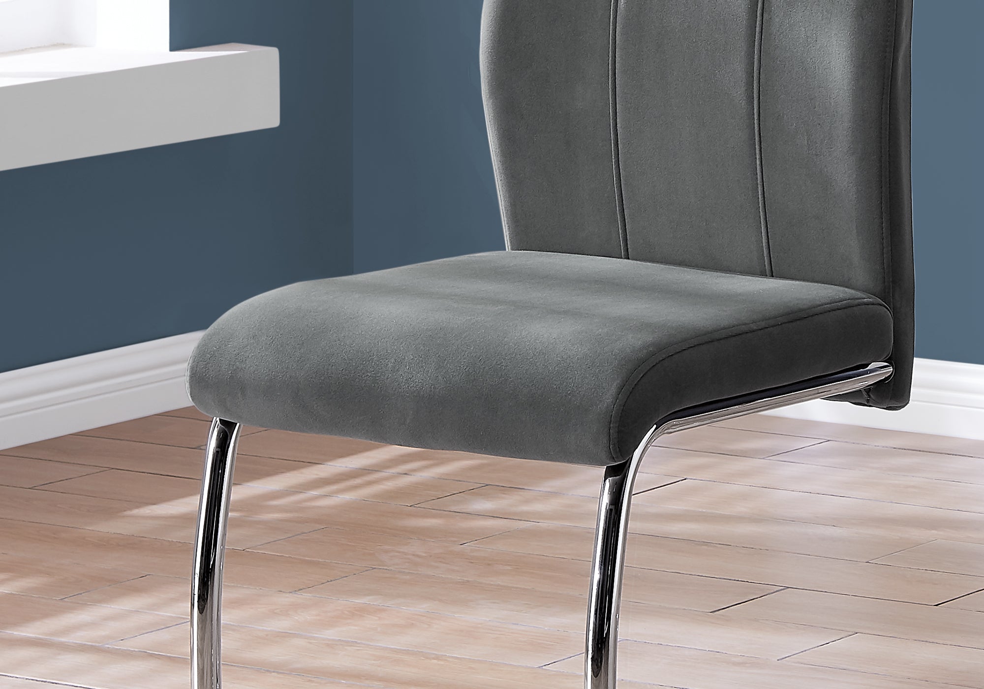 CHAISE DE SALLE A MANGER - 2PCS / 39"H / VELOURS GRIS FONCE / CHROME