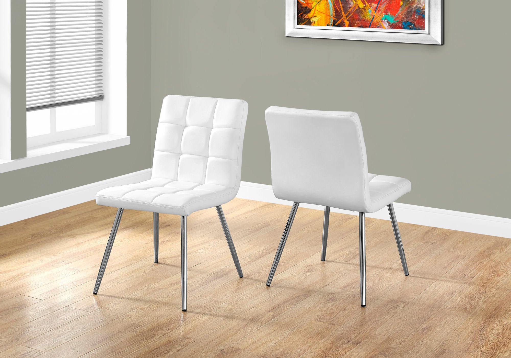 CHAISE DE SALLE A MANGER - 2PCS / 32"H / SIMILI-CUIR BLANC / CHROME