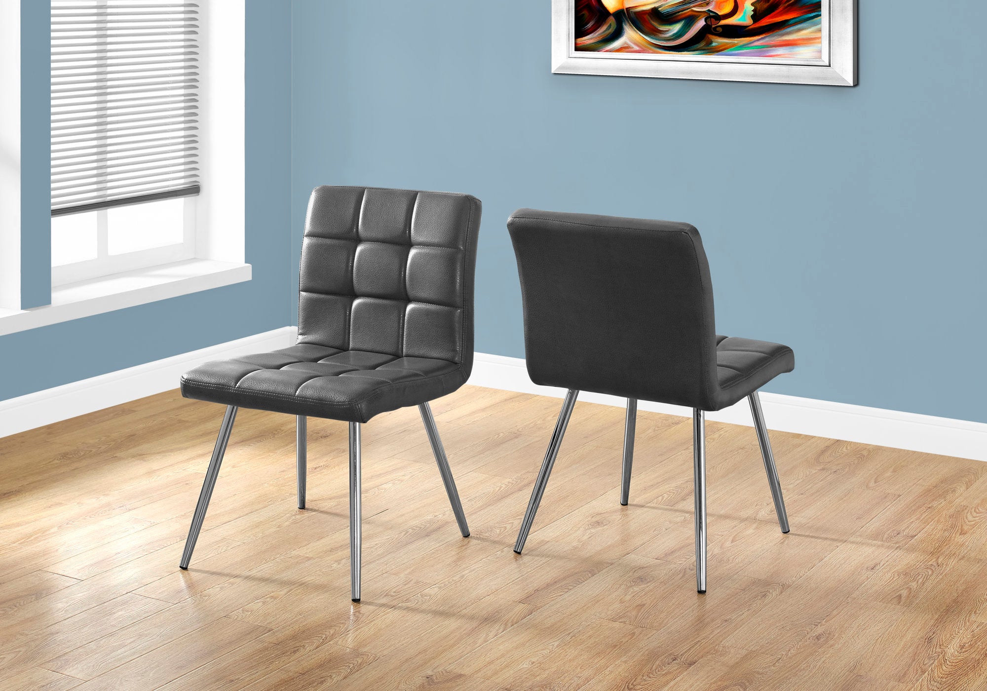 CHAISE DE SALLE A MANGER - 2PCS / 32"H / SIMILI-CUIR GRIS / CHROME