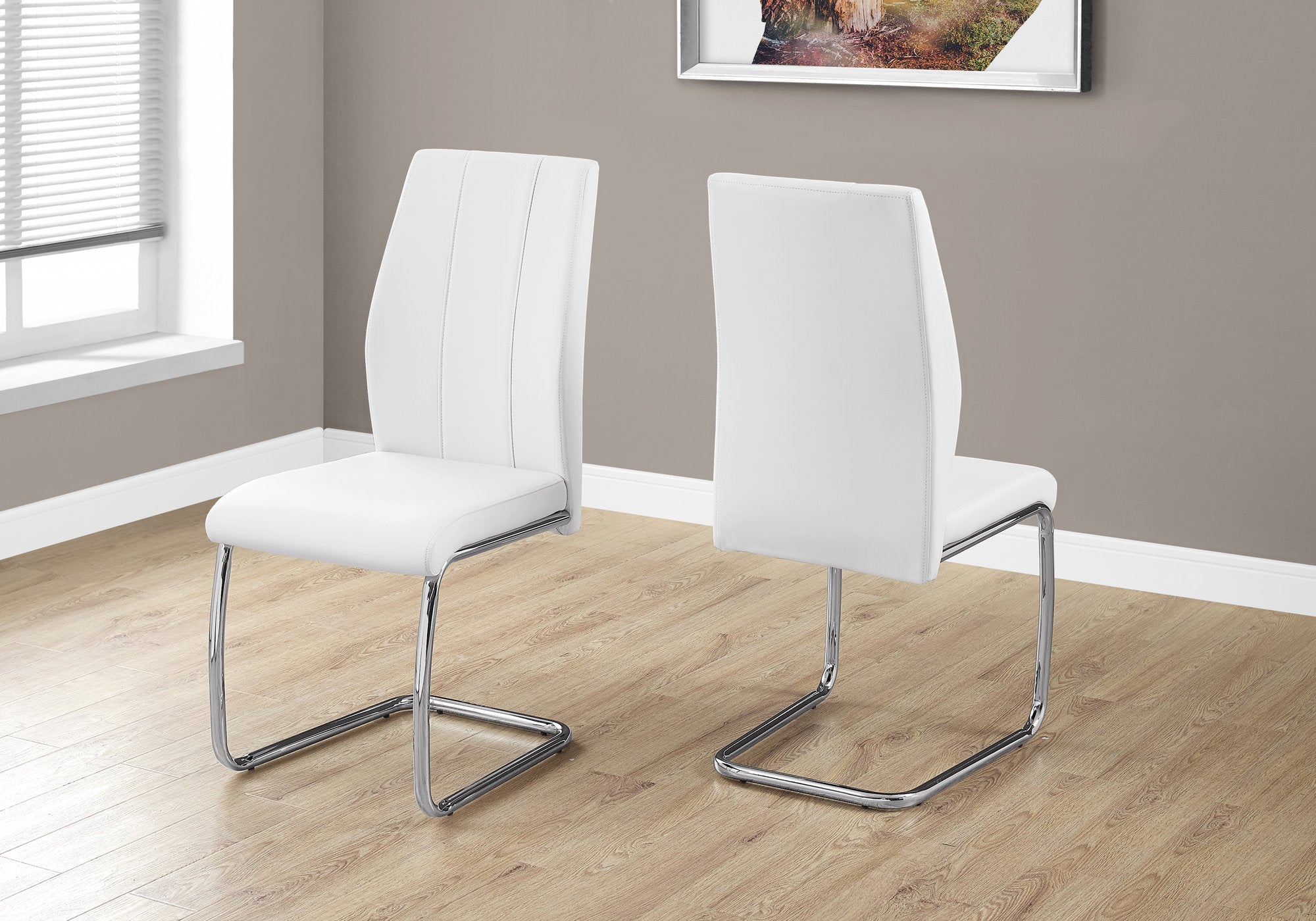 CHAISE DE SALLE À MANGER - 2PCS / 39"H / SIMILI-CUIR BLANC / CHROME