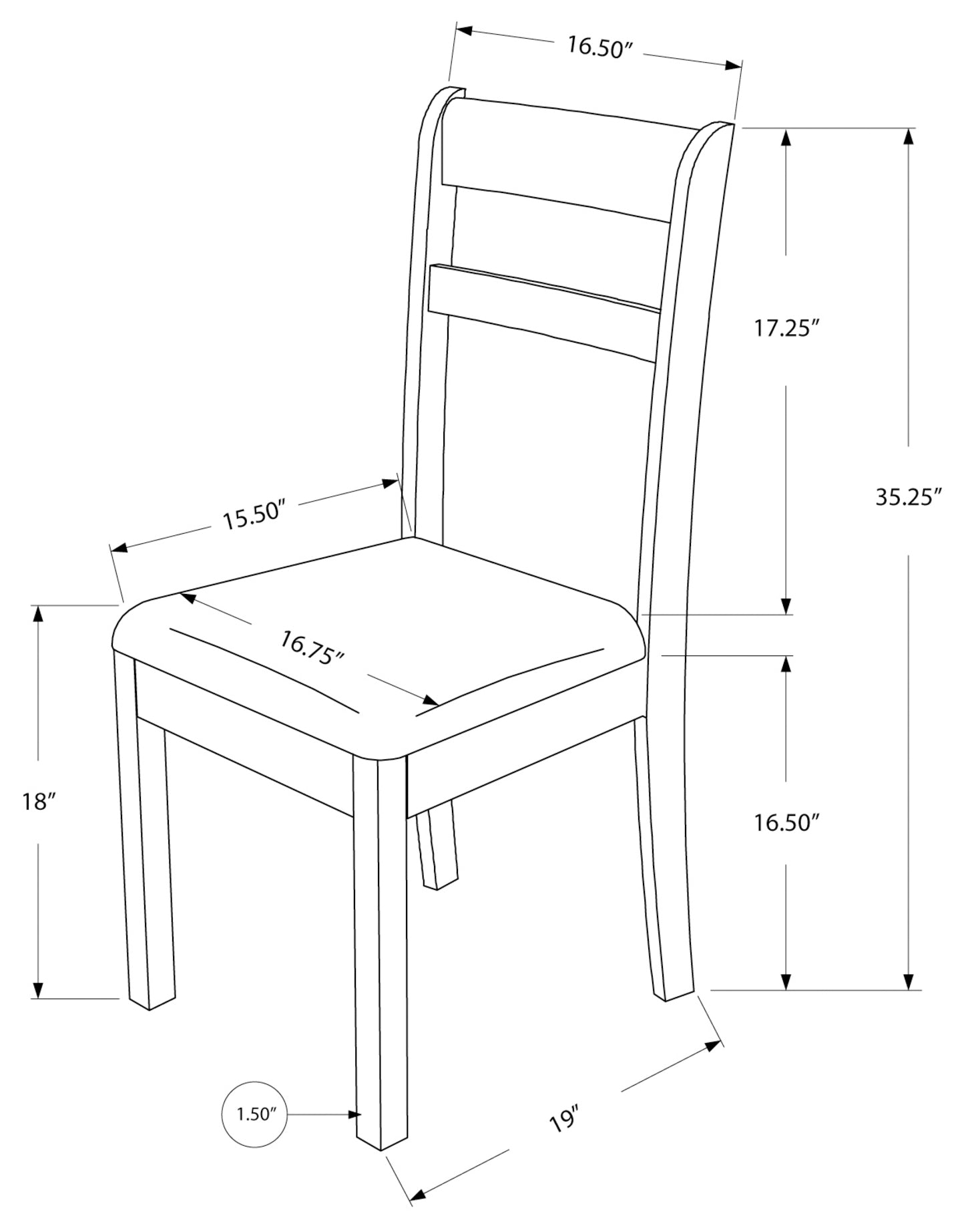CHAISE DE SALLE À MANGER - 2PCS / 35"H ESPRESSO / SIÈGE BRUN FONCÉ