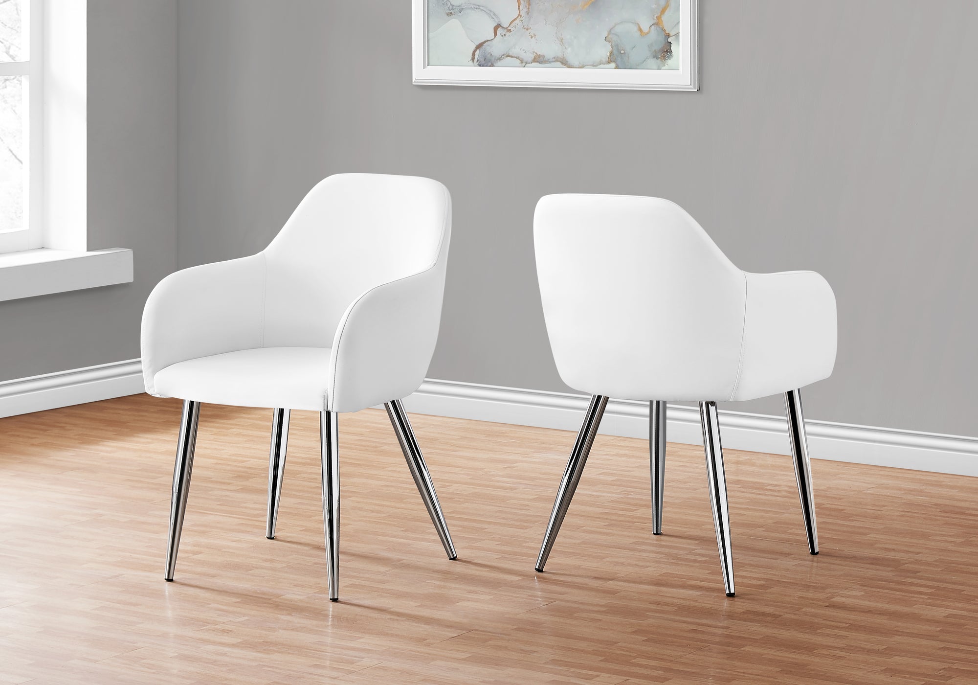 CHAISE DE SALLE A MANGER - 2PCS / 33"H / SIMILI-CUIR BLANC / CHROME