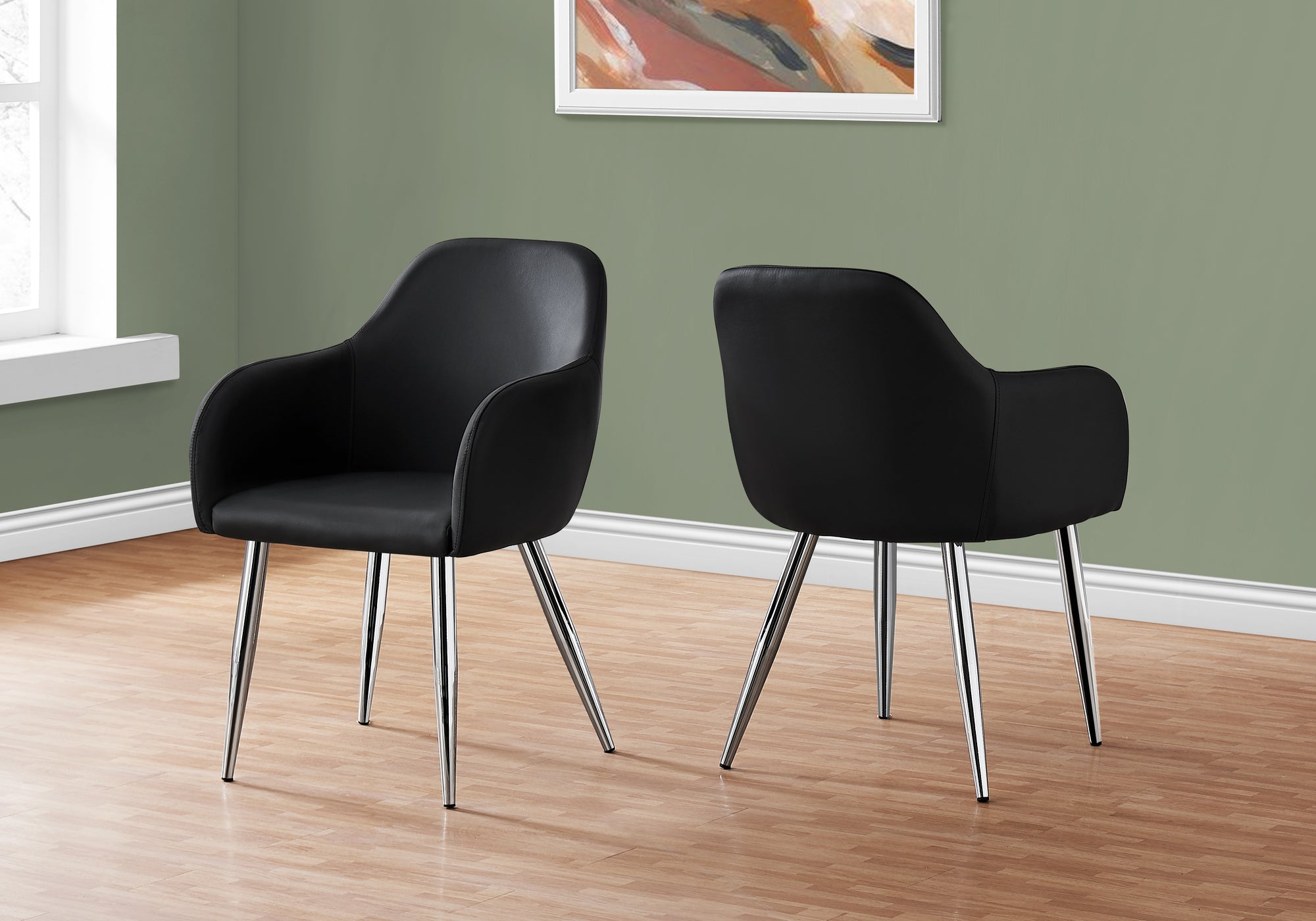 CHAISE DE SALLE A MANGER - 2PCS / 33"H / SIMILI-CUIR NOIR / CHROME