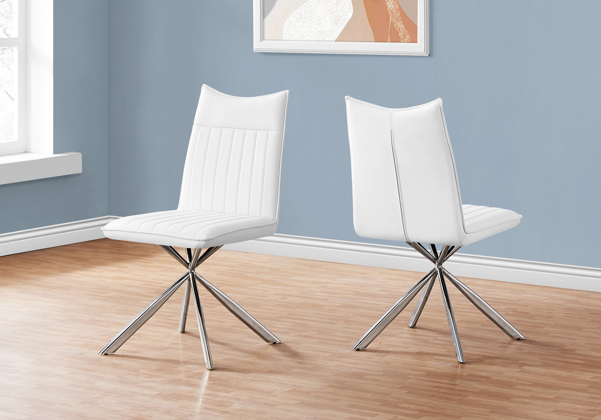 CHAISE DE SALLE A MANGER - 2PCS / 36"H / SIMILI-CUIR BLANC / CHROME