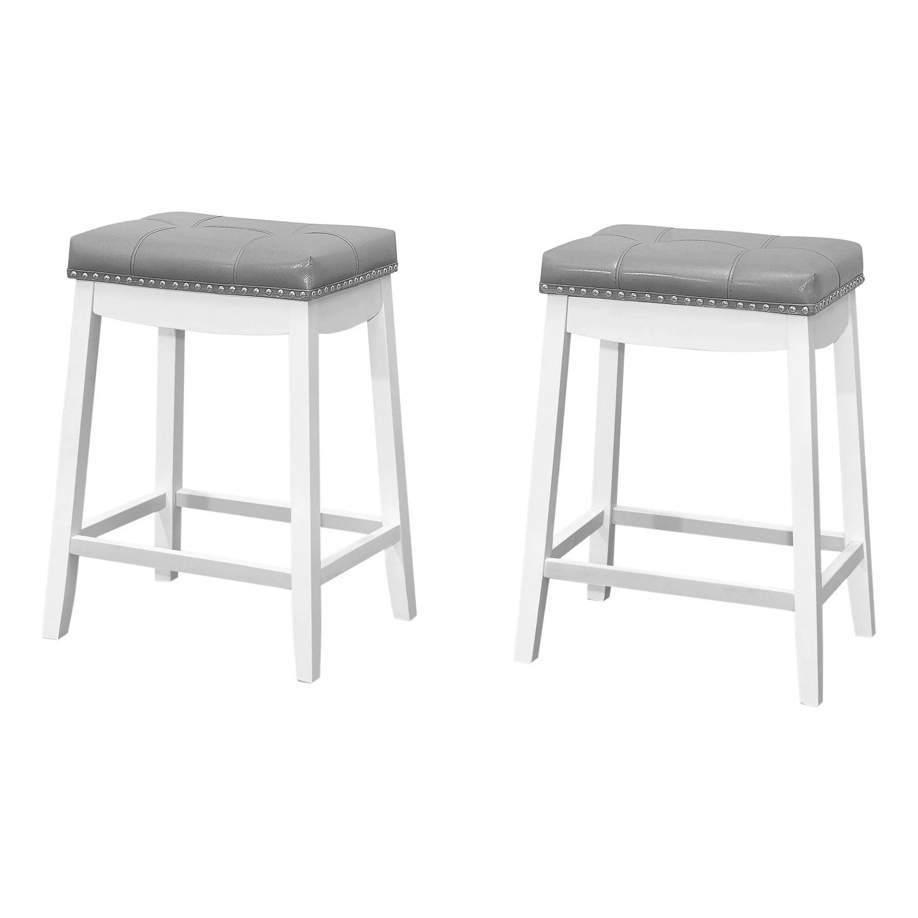 TABOURET DE BAR - 2PCS / 24"H / SIMILI-CUIR GRIS / BLANC