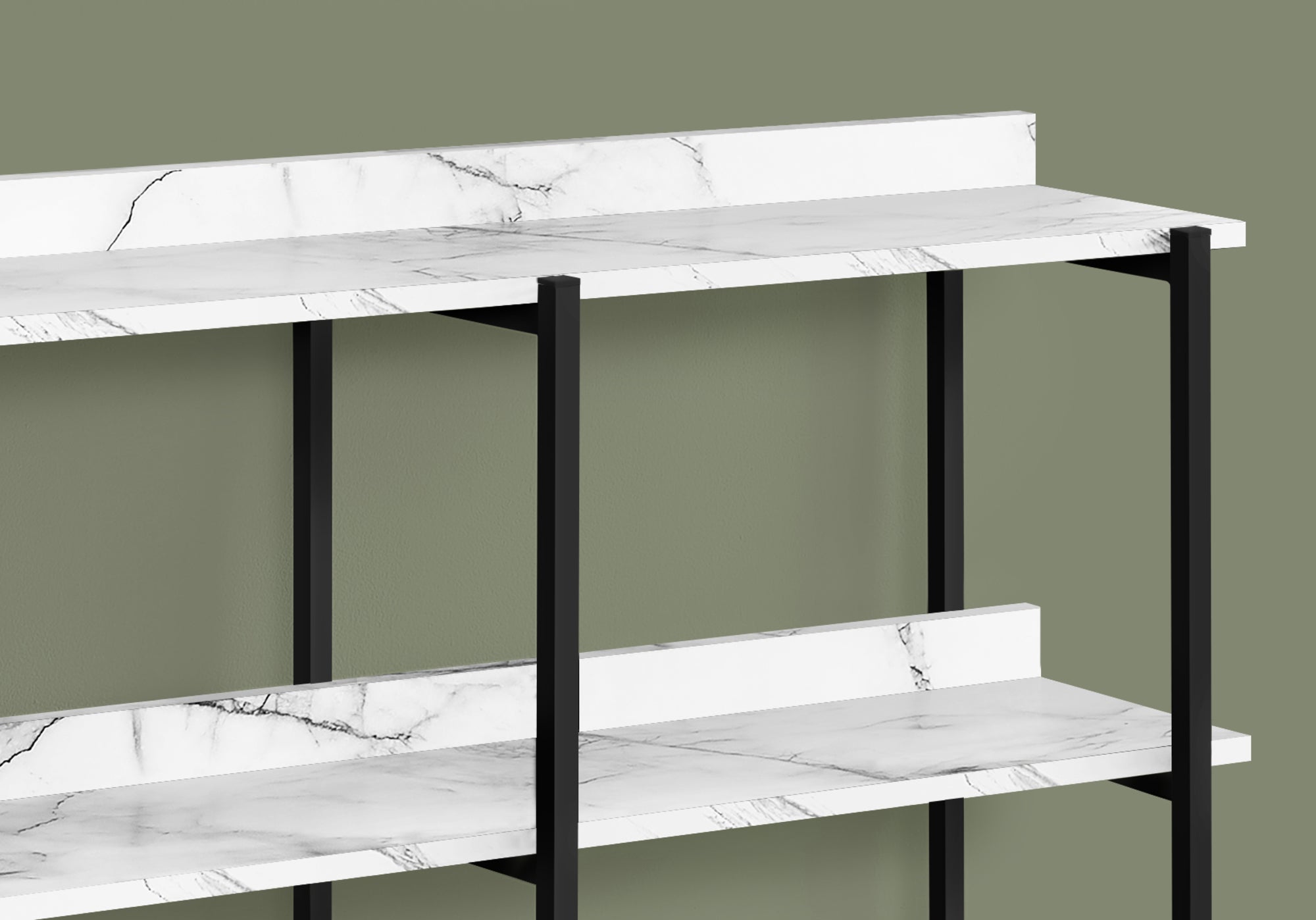 TABLE D'APPOINT - 48"L / MARBRE BLANC / CONSOLE METAL NOIR