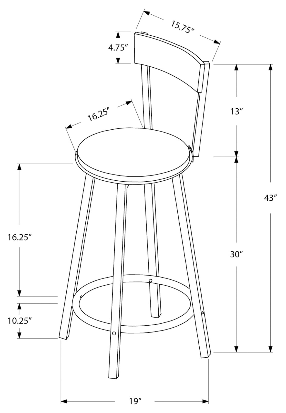 TABOURET DE BAR - 2PCS / 43"H / PIVOTANT / METAL ARGENT
