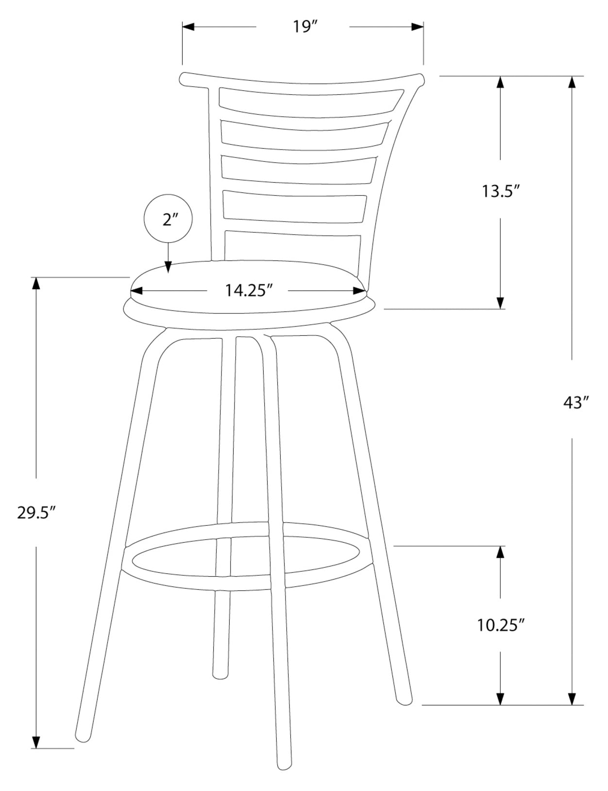 TABOURET DE BAR - 2PCS / 43"H / PIVOTANT / METAL GRIS ARGENT