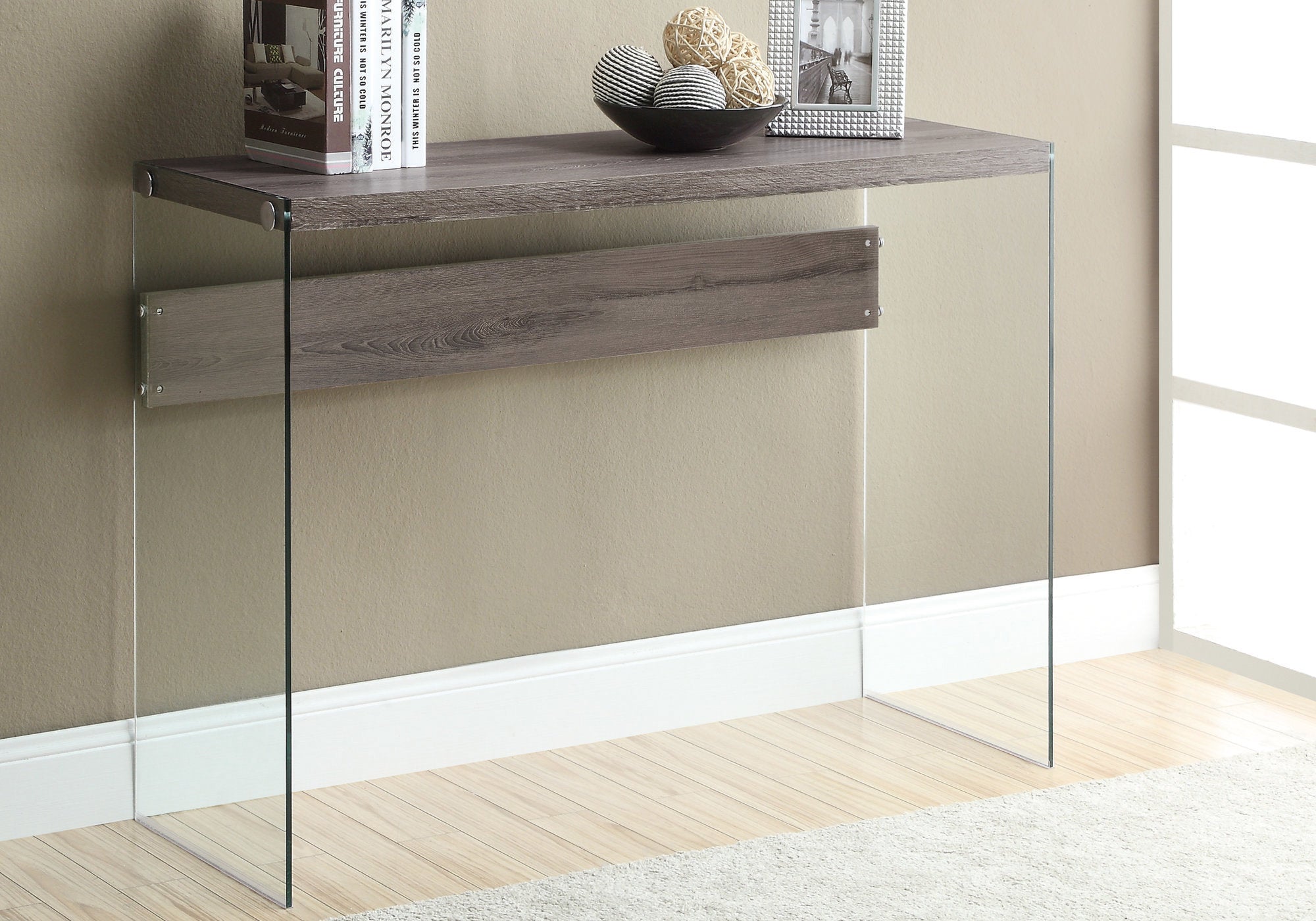 TABLE D'APPOINT - 44"L / TAUPE FONCE / VERRE TREMPE