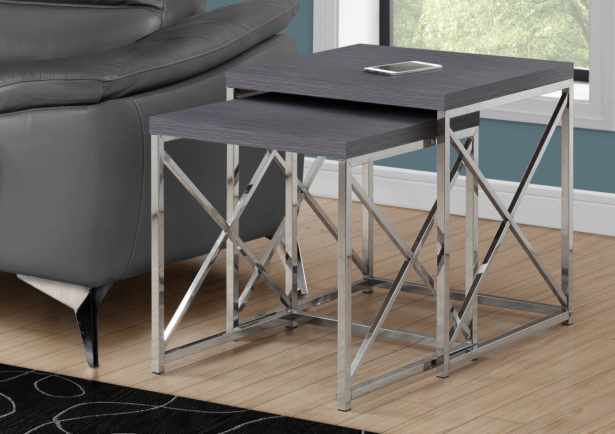 TABLE GIGOGNE - ENSEMBLE 2PCS / GRIS AVEC METAL CHROME