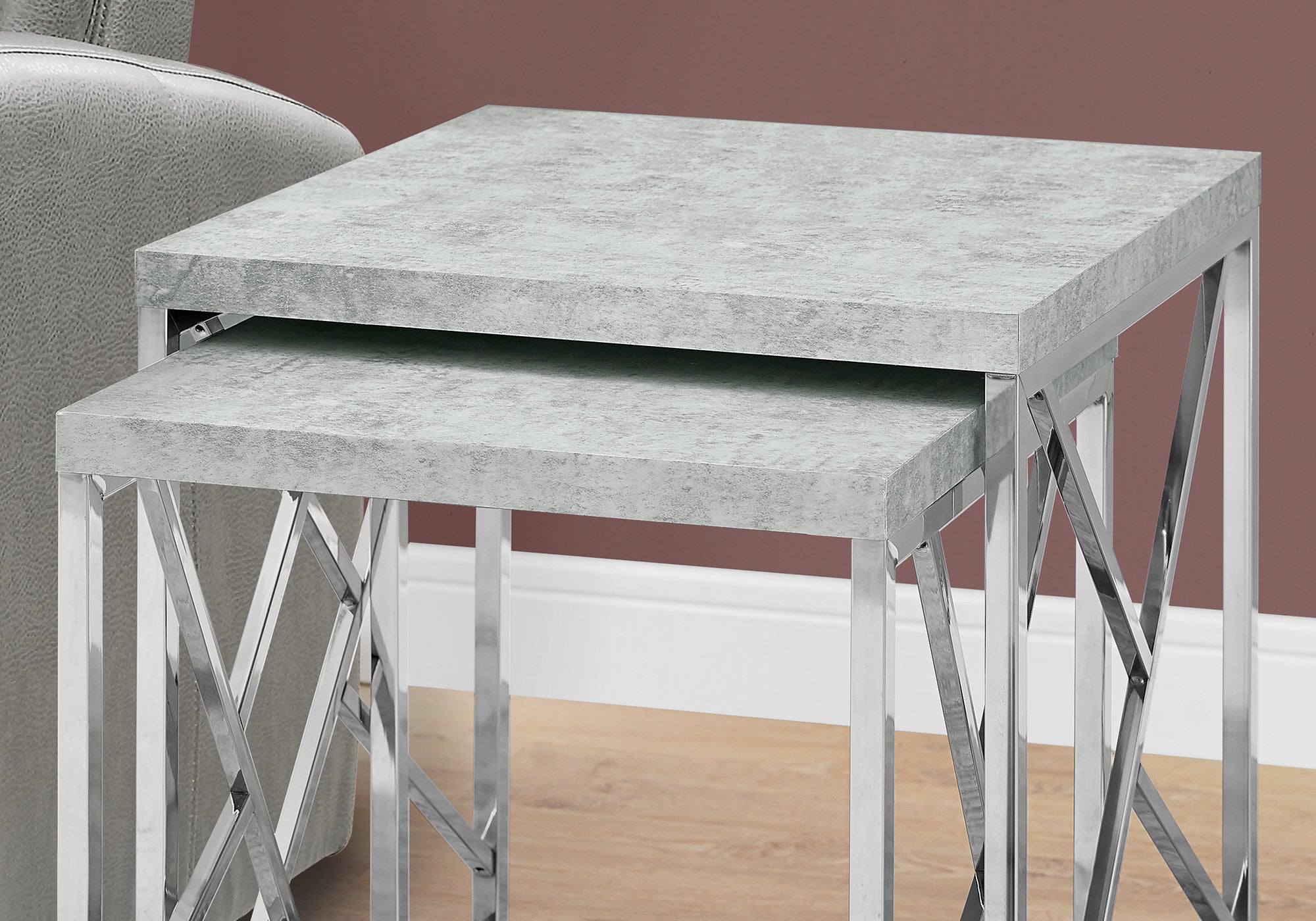 TABLE GIGOGNE - ENSEMBLE 2PCS / CIMENT GRIS AVEC METAL CHROME