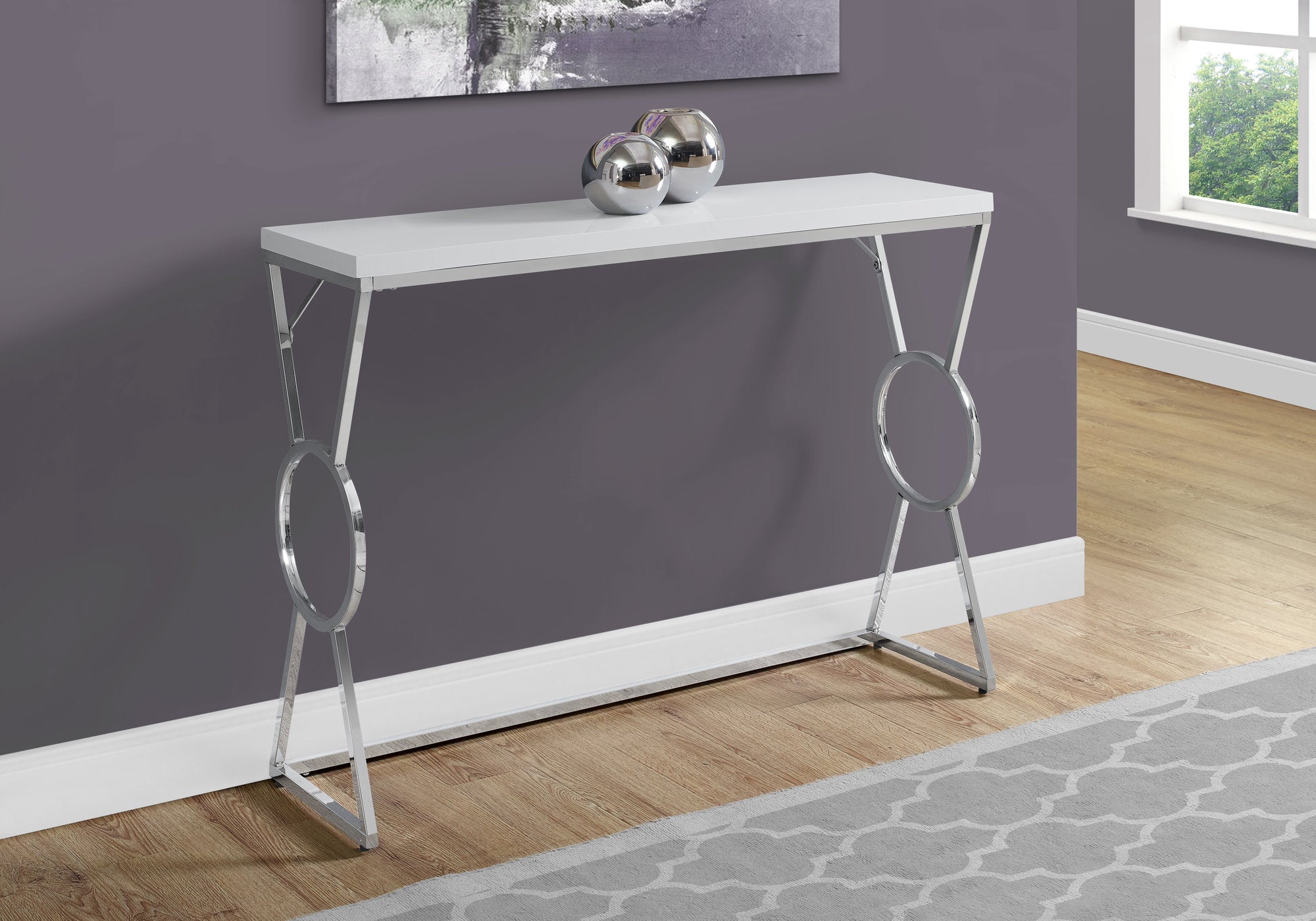 TABLE D'APPOINT - 42"L / BLANC BRILLANT / METAL CHROME