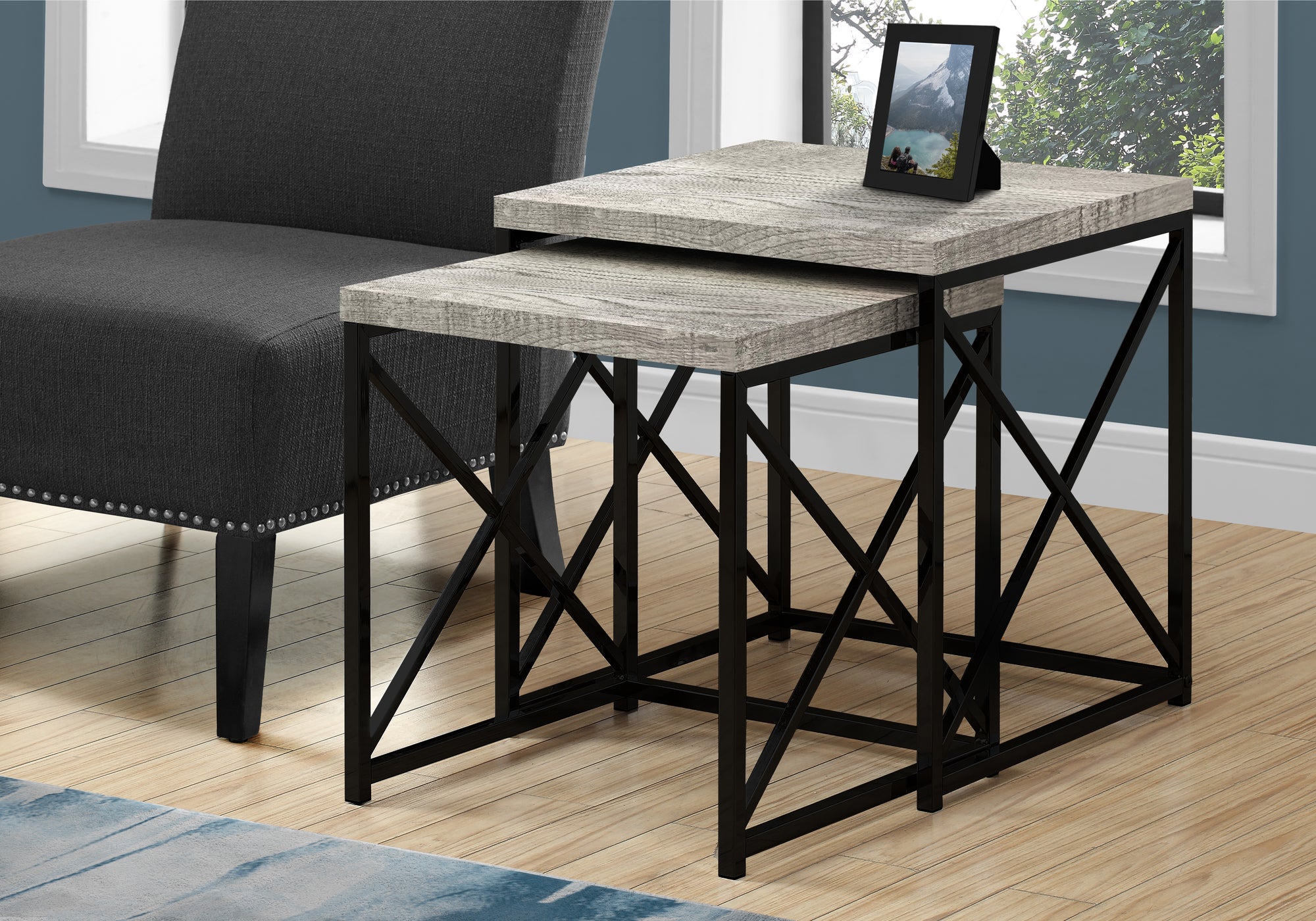 TABLE GIGOGNE - ENSEMBLE 2PCS / BOIS GRIS / NOIR