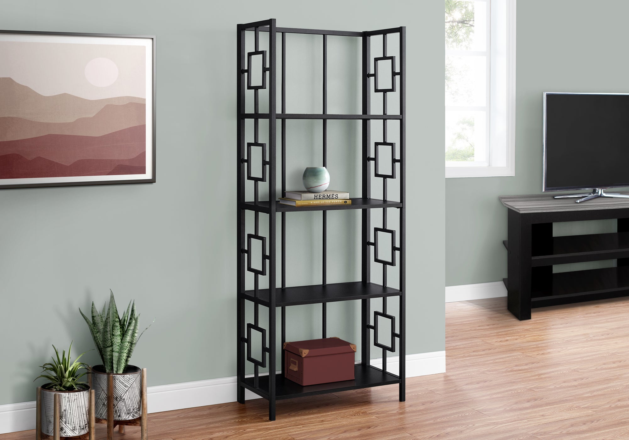 BIBLIOTHEQUE - 62"H / NOIR / ETAGERE METAL NOIR