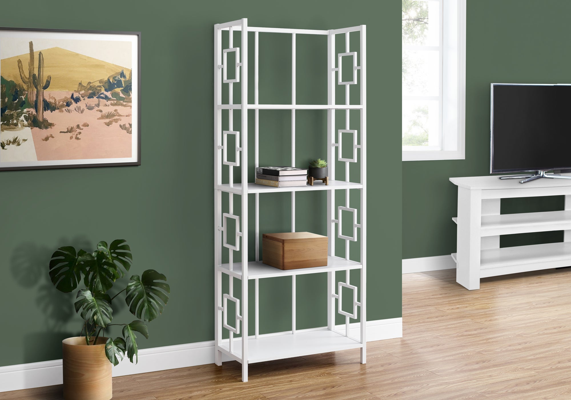BIBLIOTHEQUE - 62"H / BLANC / ETAGERE METAL BLANC