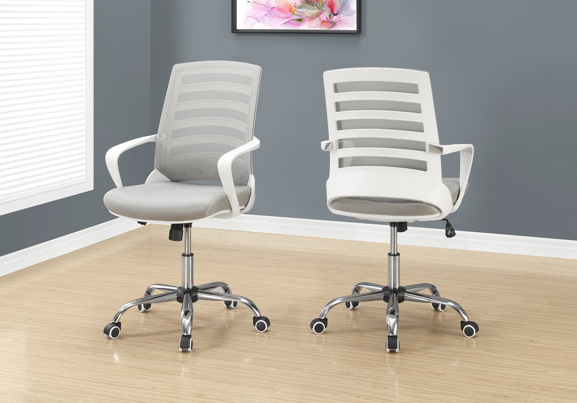 CHAISE DE BUREAU - BLANCHE / MESH GRIS / MULTIPOSITIONS
