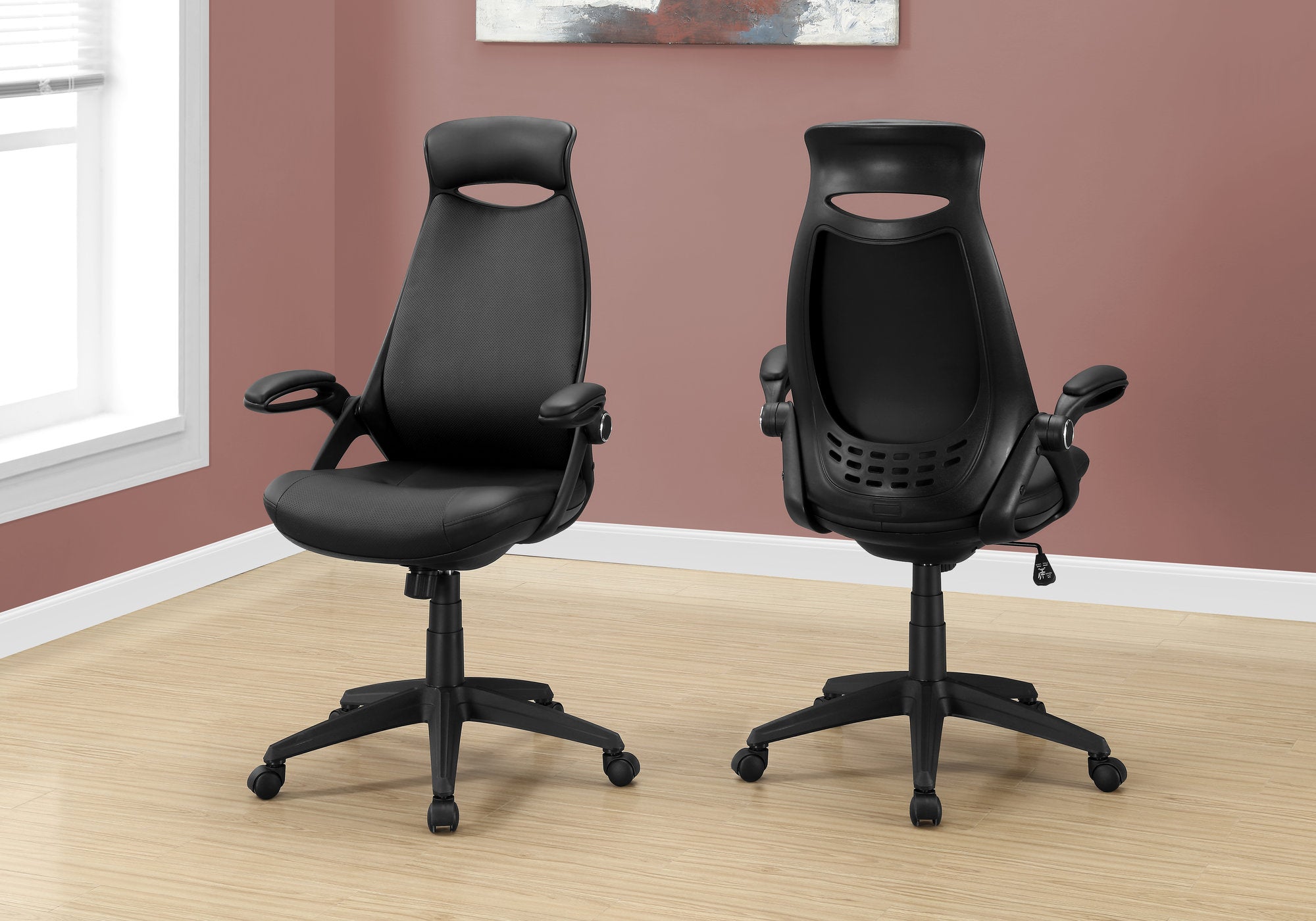 CHAISE DE BUREAU - SIMILICUIR NOIR / MULTIPOSITIONS