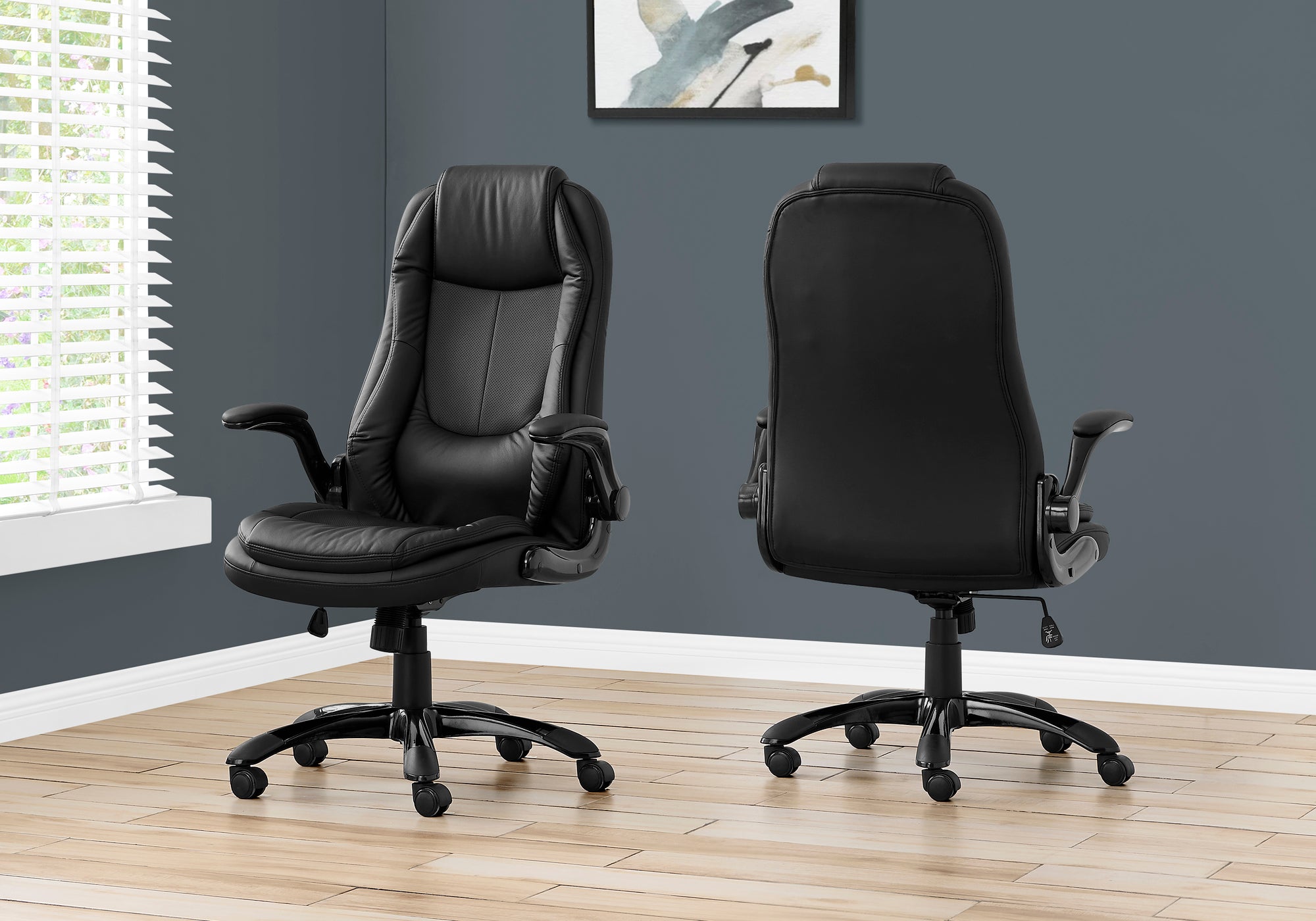 CHAISE DE BUREAU - SIMILI-CUIR NOIR / DOSSIER HAUT EXECUTIVE