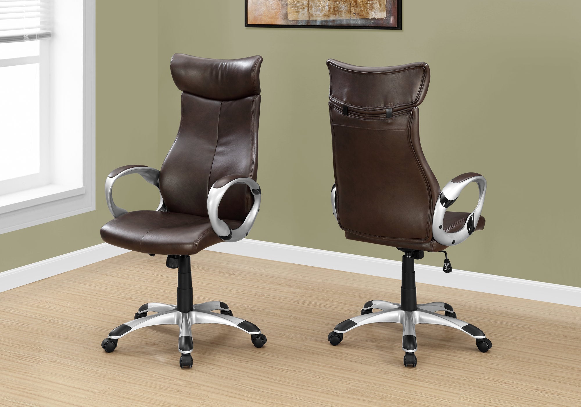 CHAISE DE BUREAU - SIMILI-CUIR MARRON / DOSSIER HAUT EXECUTIVE