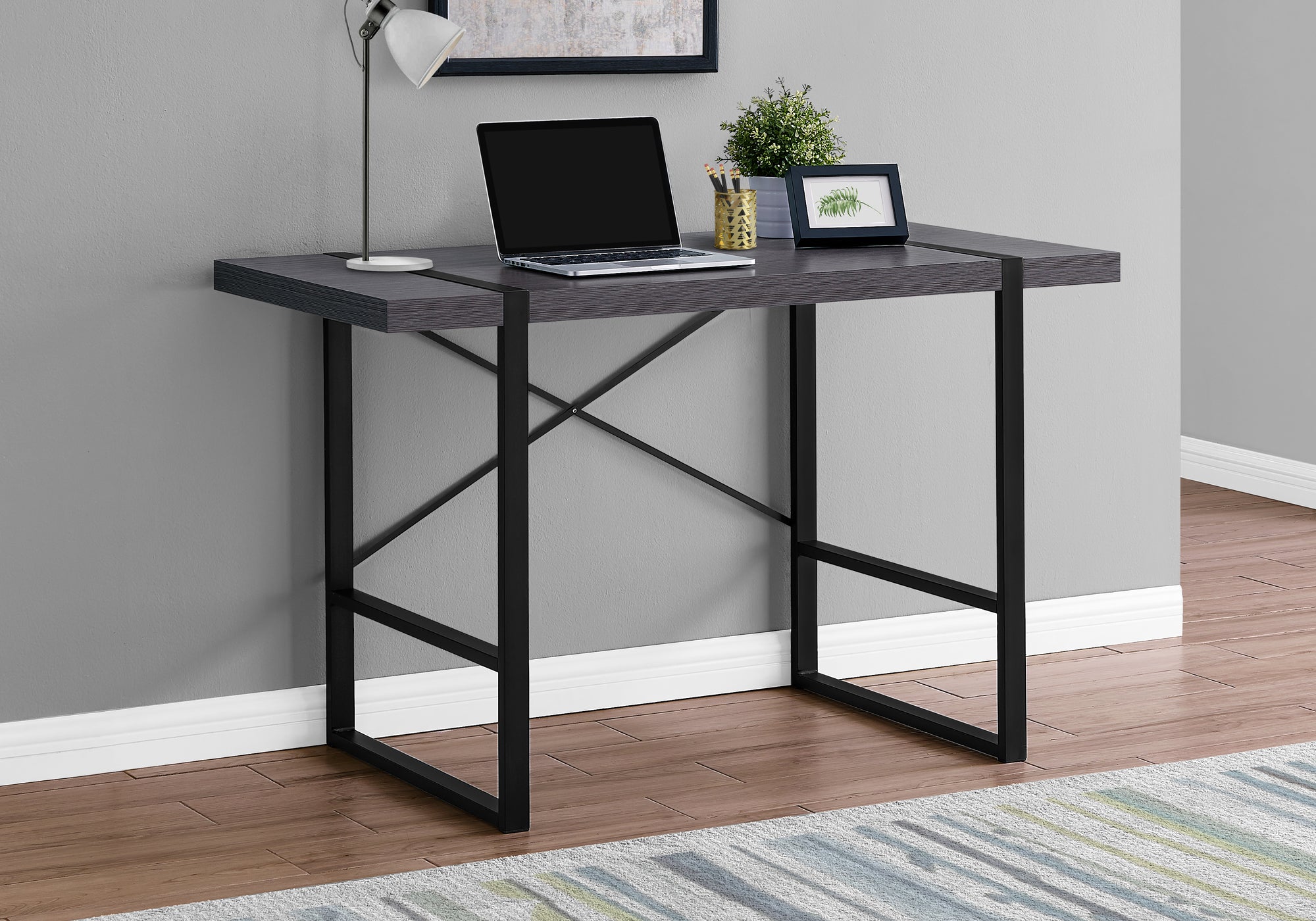 BUREAU D'ORDINATEUR - 48"L / GRIS / METAL NOIR