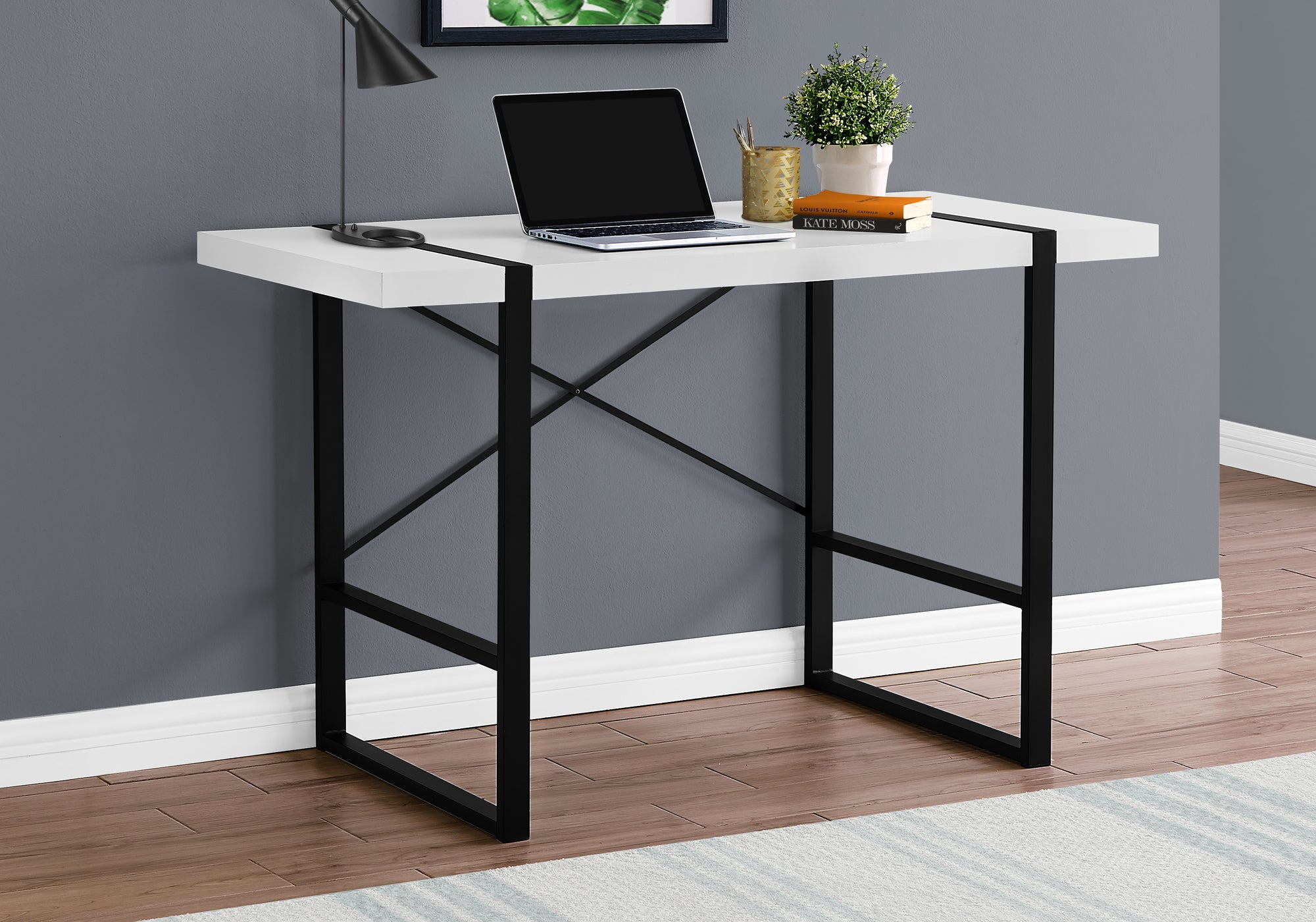 BUREAU D'ORDINATEUR - 48"L / BLANC / METAL NOIR