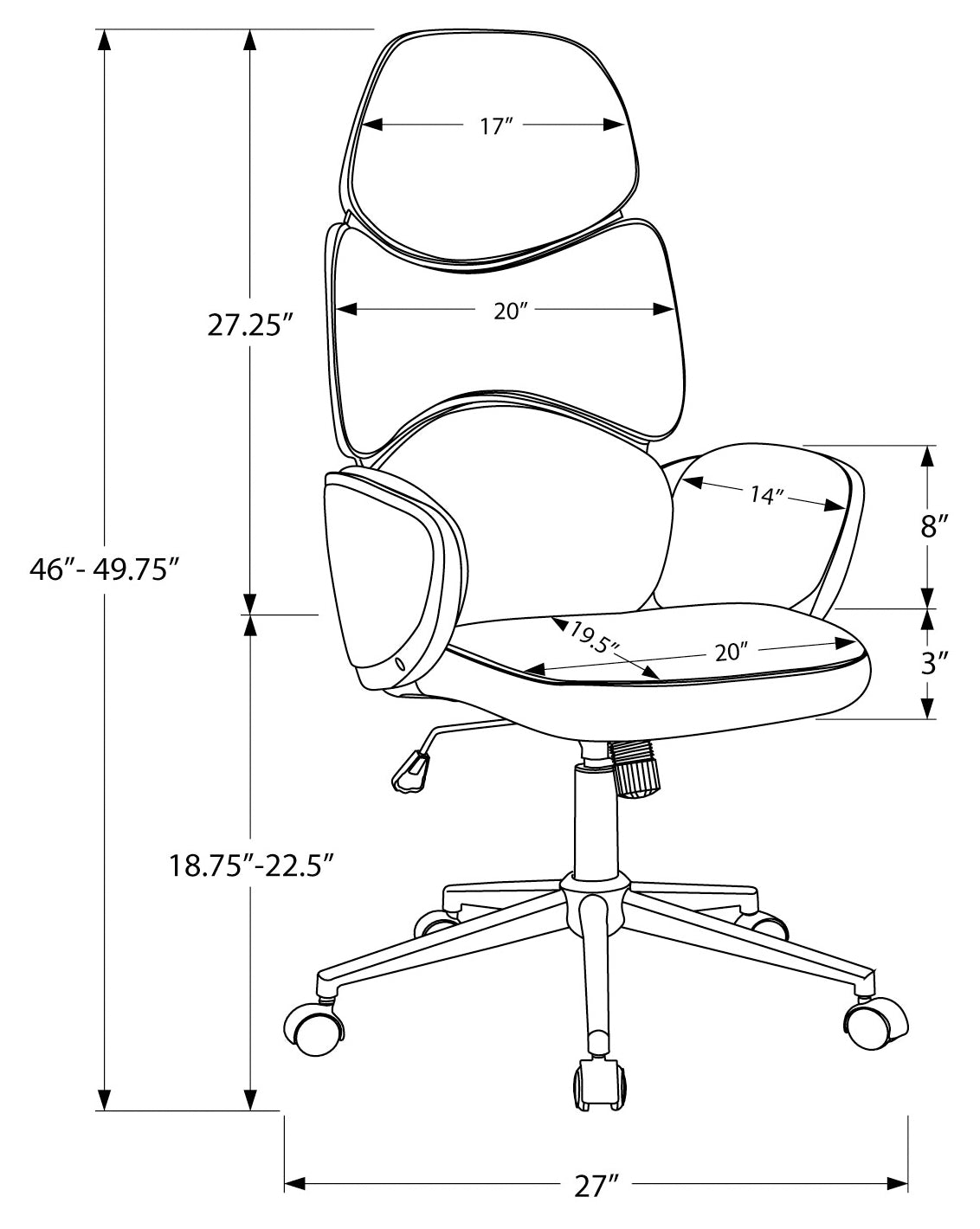 CHAISE DE BUREAU - SIMILI-CUIR NOIR / DOSSIER HAUT EXECUTIVE