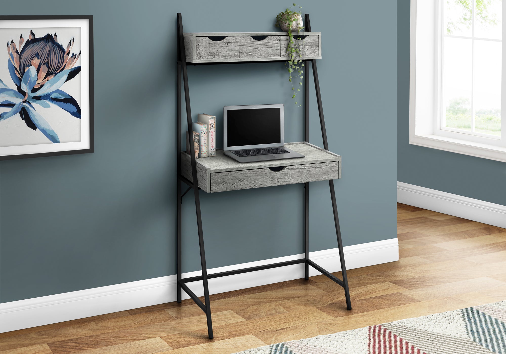 BUREAU D'ORDINATEUR - 32"L / GRIS / METAL NOIR