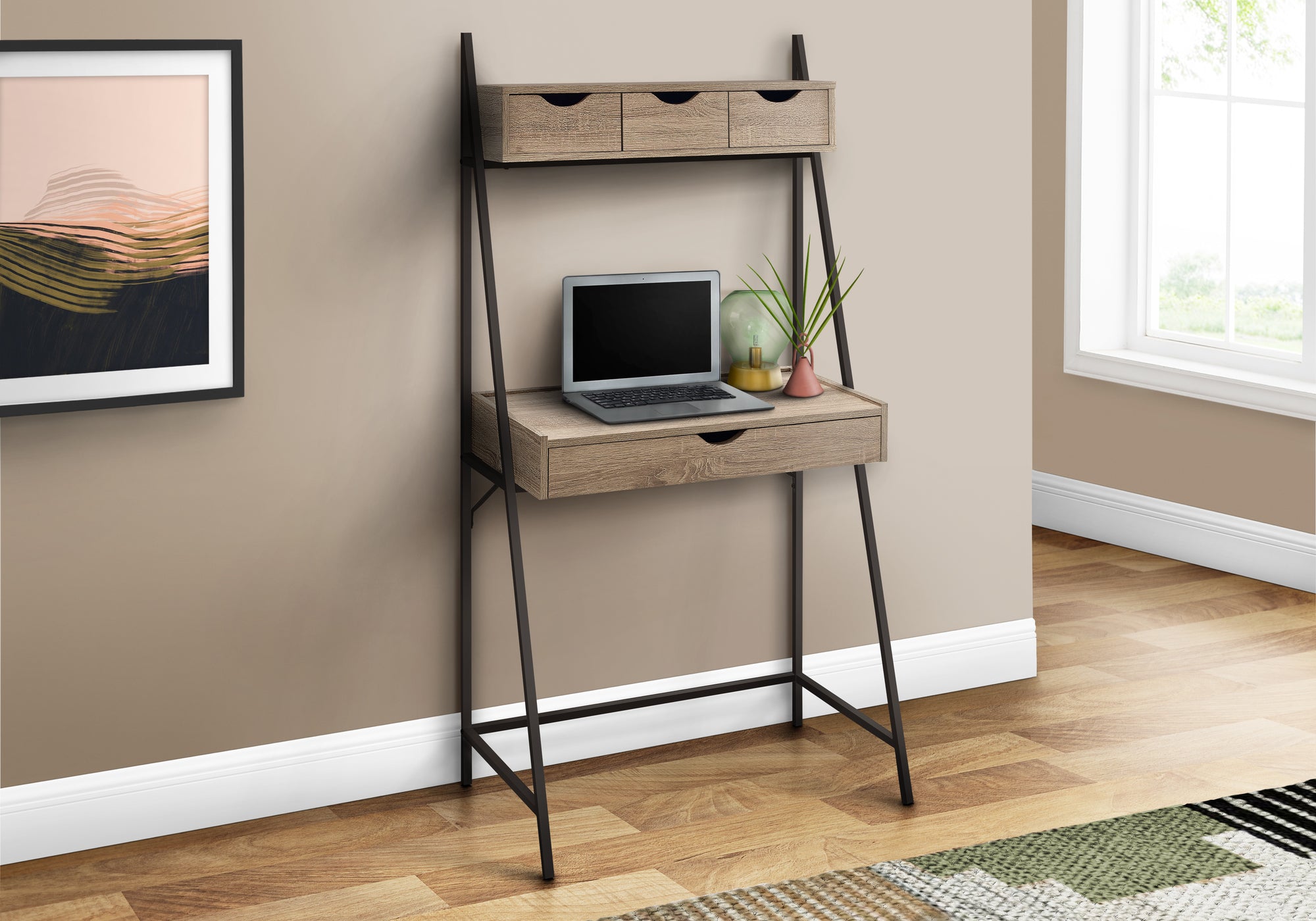 BUREAU D'ORDINATEUR - 32"L / TAUPE FONCE / METAL NOIR