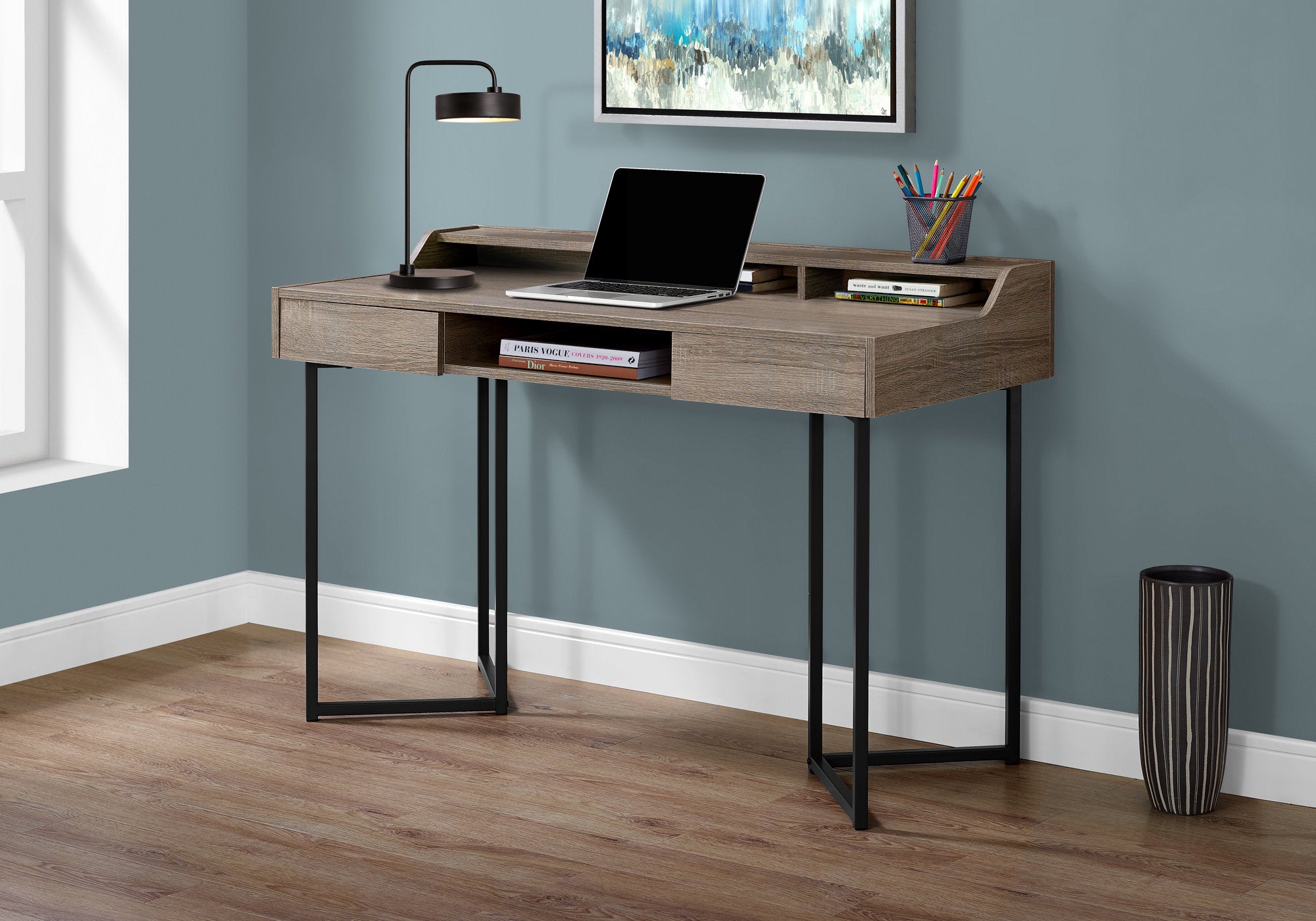 BUREAU D'ORDINATEUR - 48"L / TAUPE FONCE / METAL NOIR
