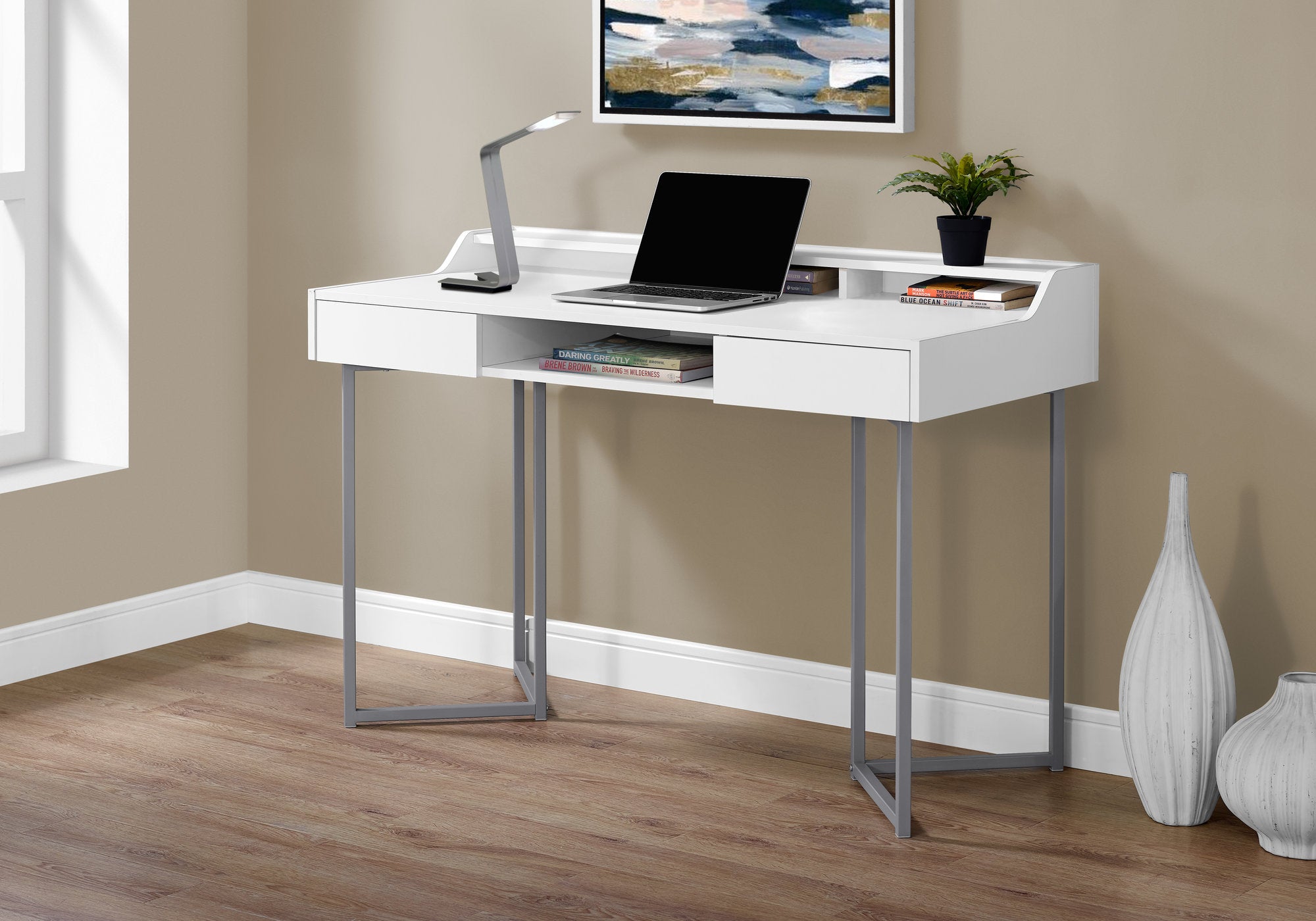 BUREAU D'ORDINATEUR - 48"L / BLANC / METAL ARGENT