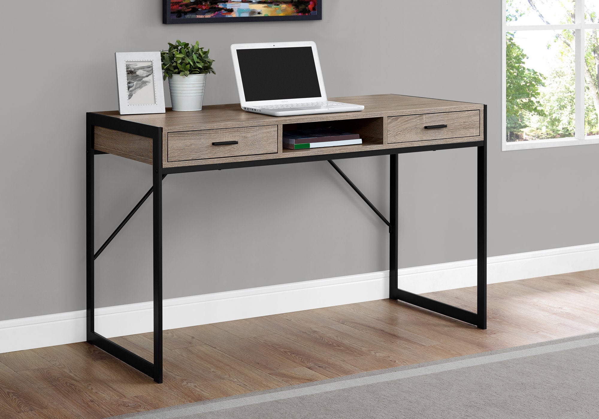 BUREAU D'ORDINATEUR - 48"L / TAUPE FONCE / METAL NOIR