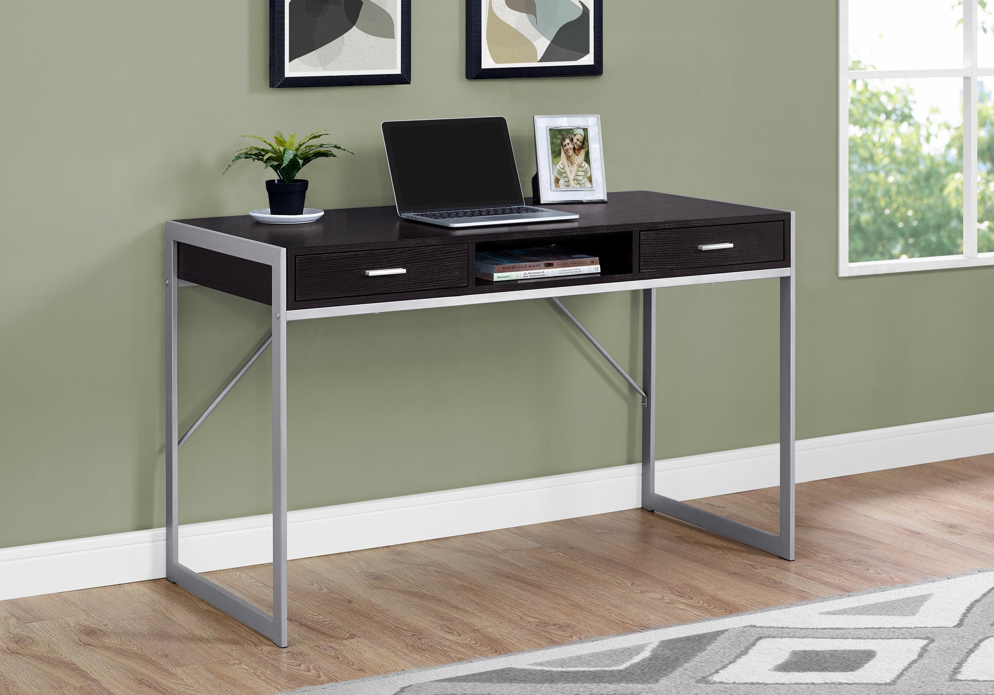 BUREAU D'ORDINATEUR - 48"L / ESPRESSO / METAL ARGENT