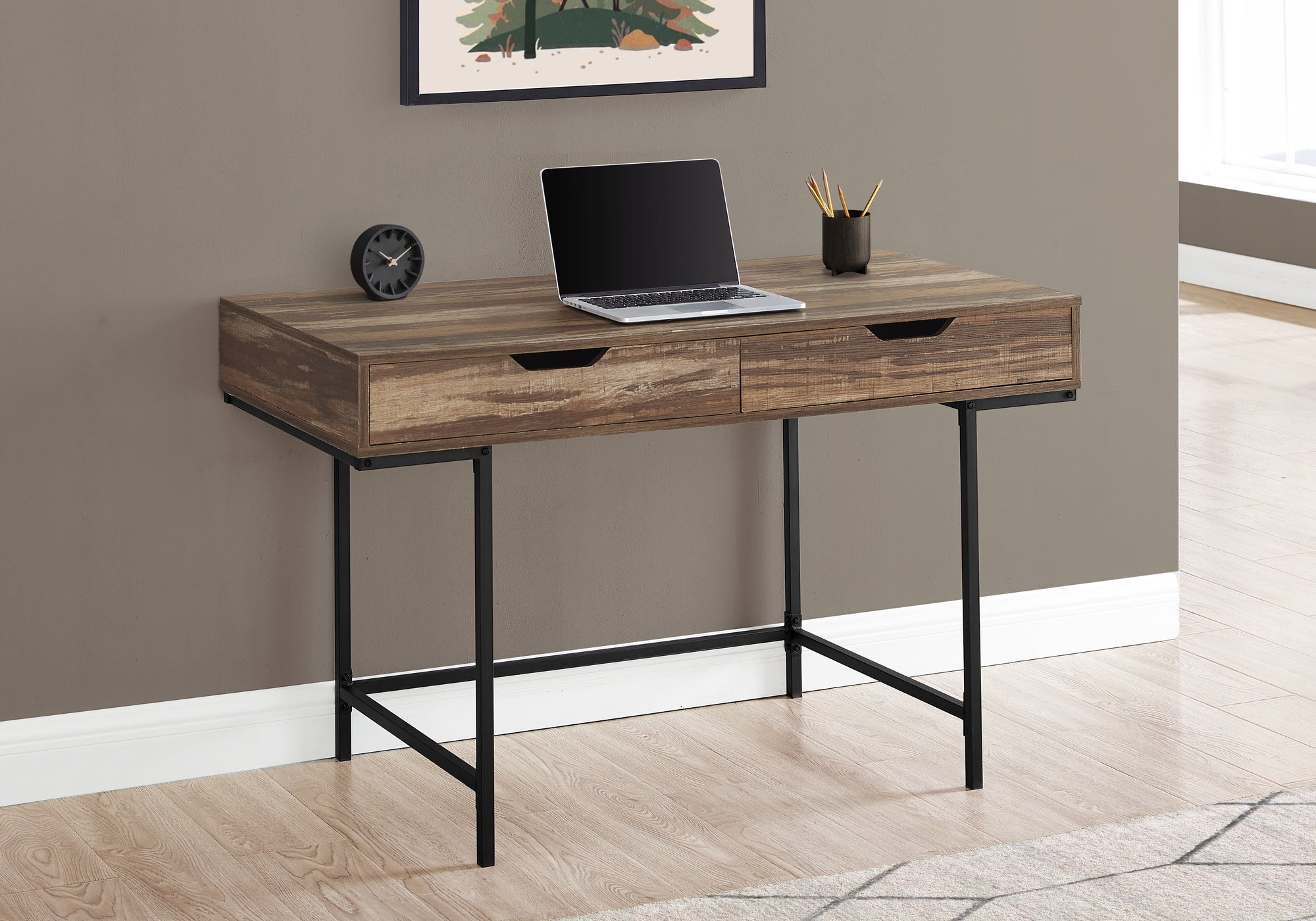 BUREAU D'ORDINATEUR - 48"L / BOIS DE RÉCUPÉRATION BRUN / MÉTAL NOIR