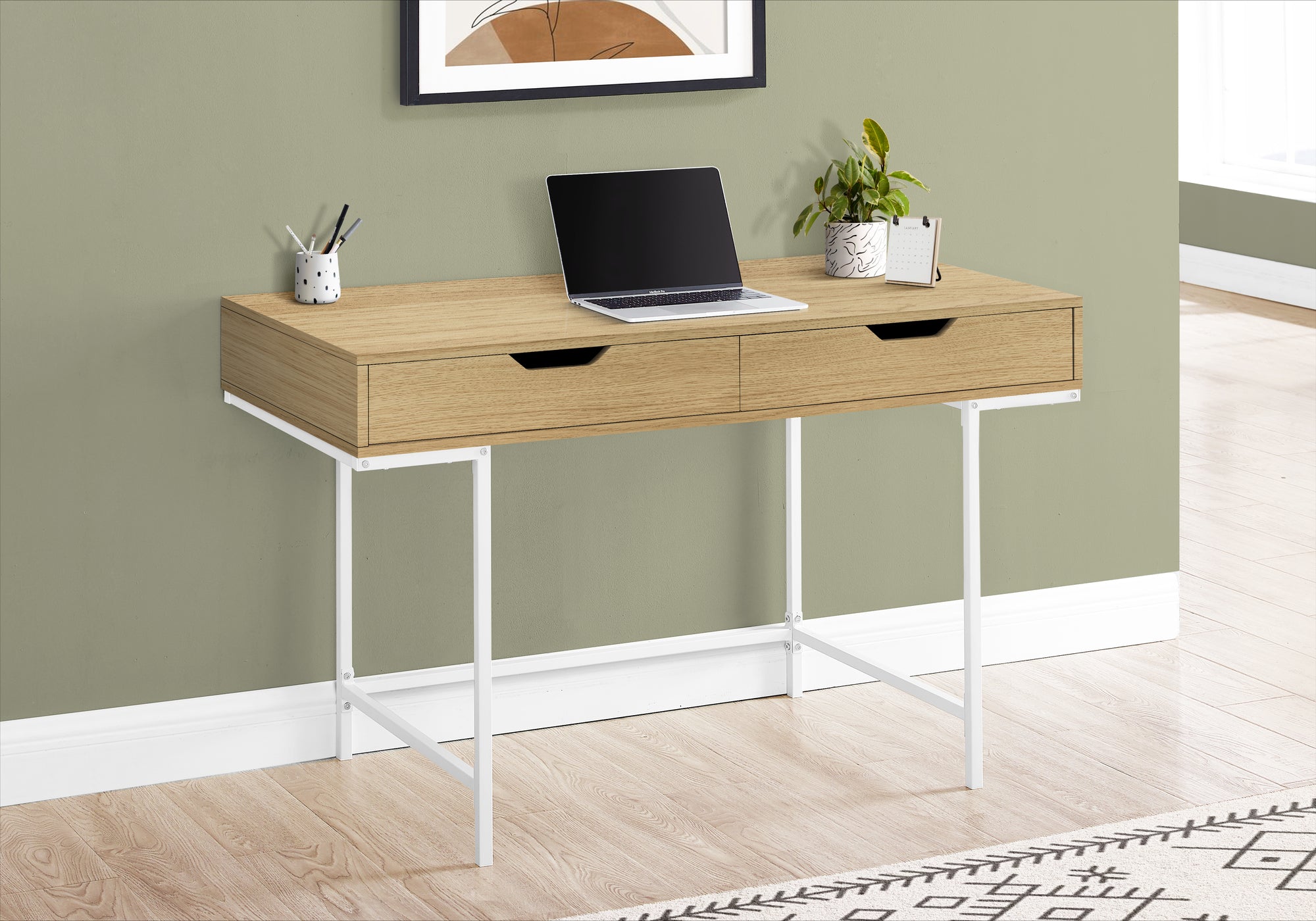 BUREAU D'ORDINATEUR - 48"L / NATUREL / MÉTAL BLANC