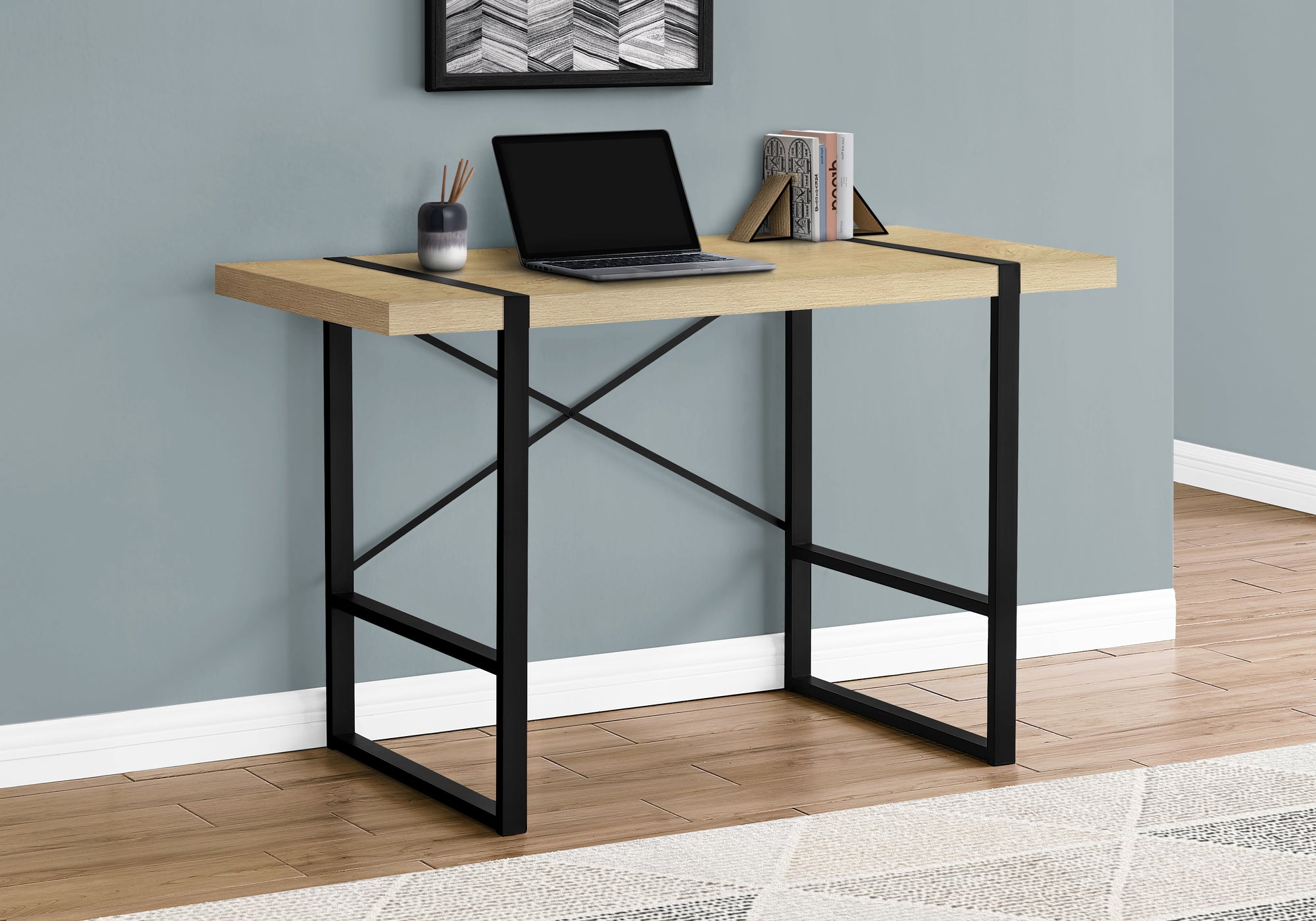 BUREAU D'ORDINATEUR - 48"L / NATUREL / METAL NOIR