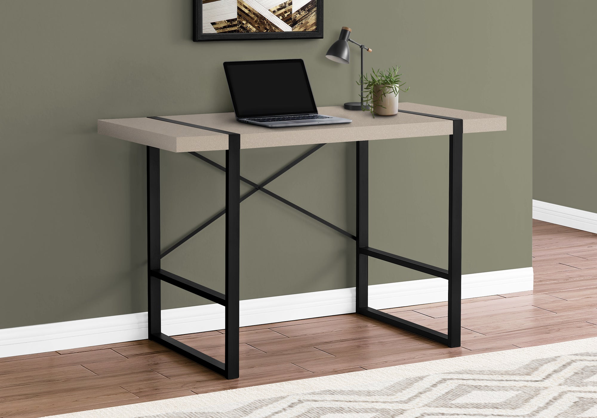 BUREAU D'ORDINATEUR - 48"L / TAUPE MODERNE / METAL NOIR