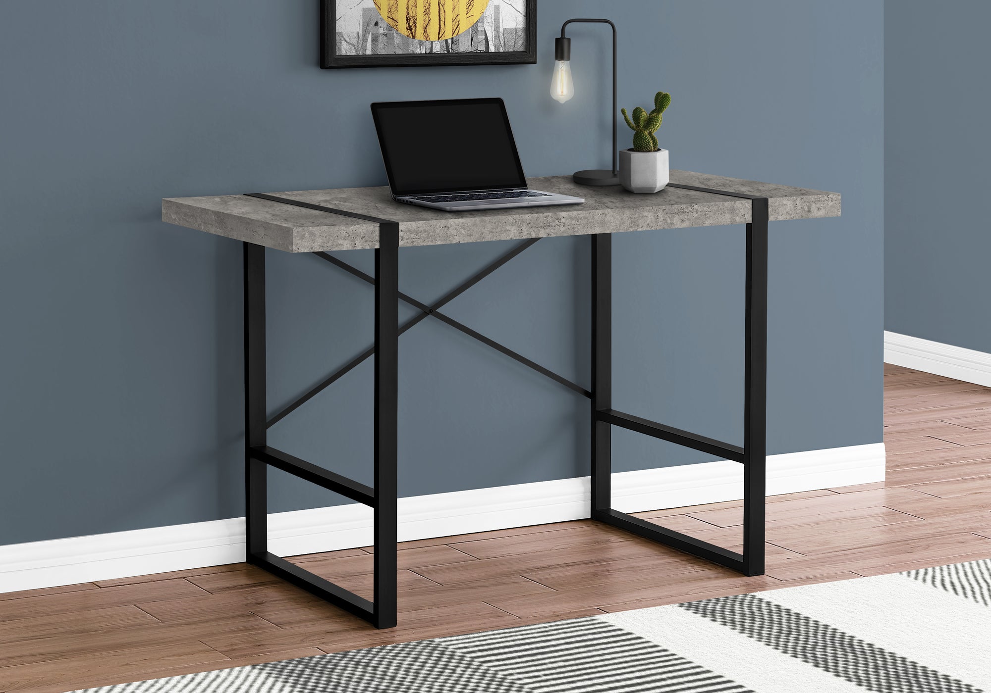 BUREAU D'ORDINATEUR - 48"L / ASPECT BÉTON GRIS / MÉTAL NOIR