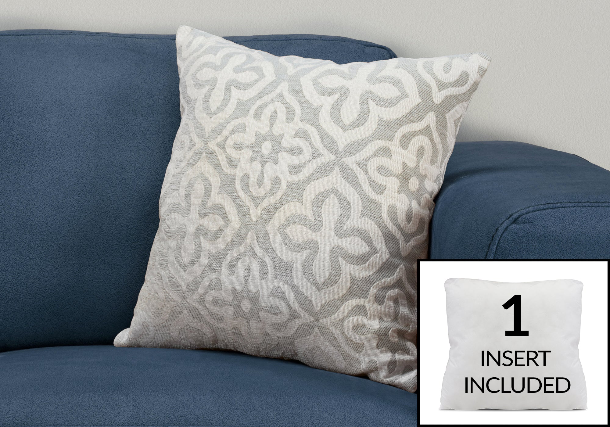 COUSSIN - 18"X 18" / MOTIF GRIS PÂLE / 1PC