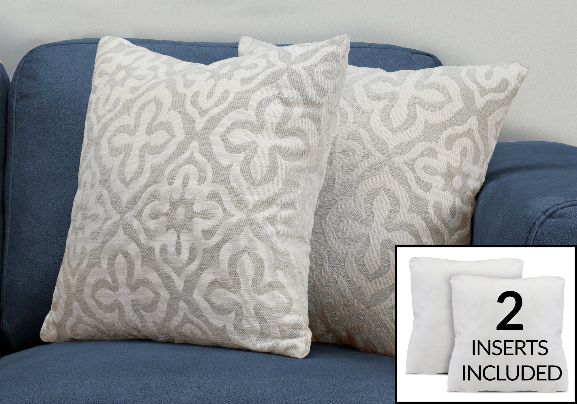 COUSSIN - 18"X 18" / MOTIF GRIS PÂLE / 2PCS