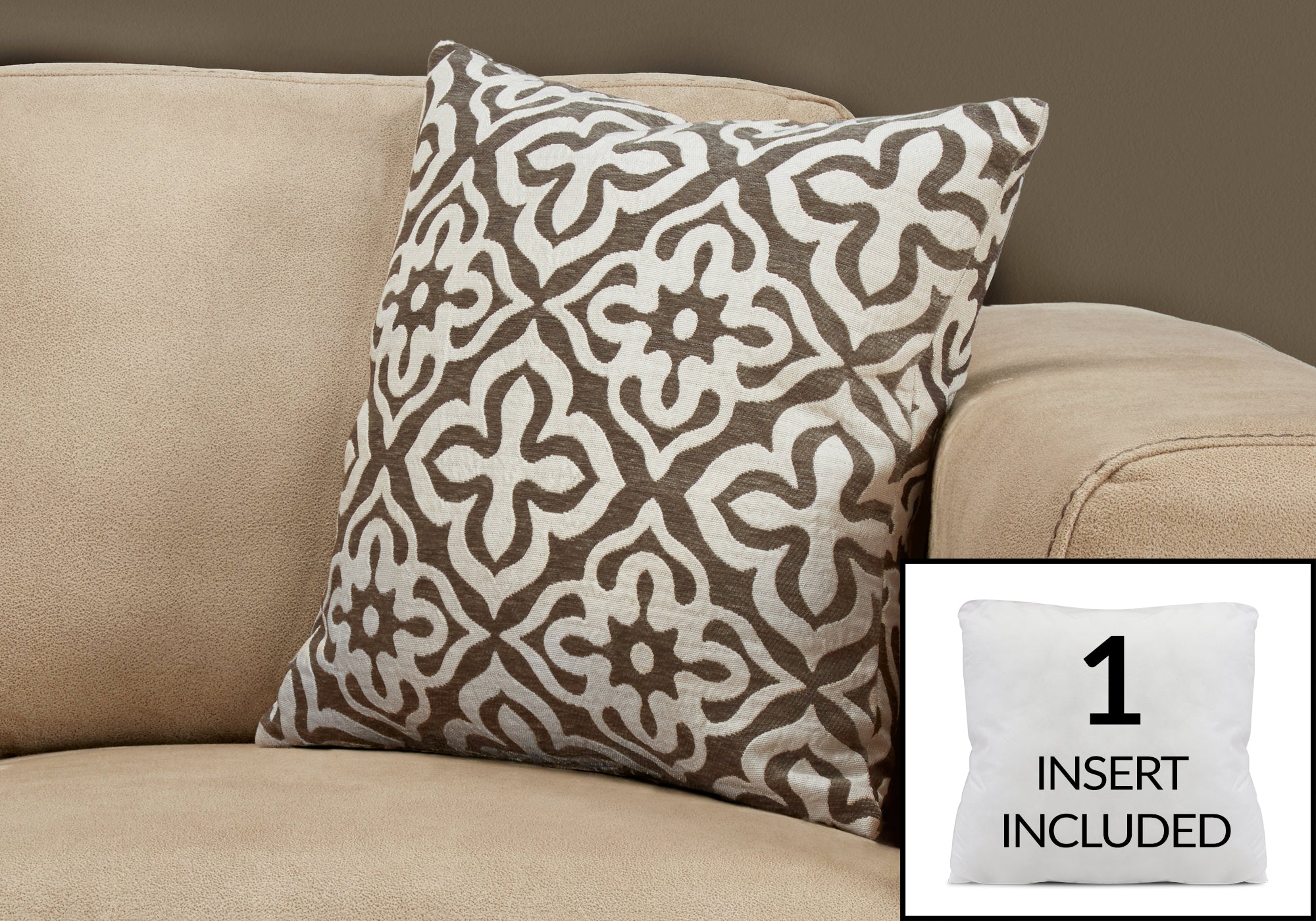 COUSSIN - 18"X 18" / MOTIF TAUPE FONCÉ / 1PC