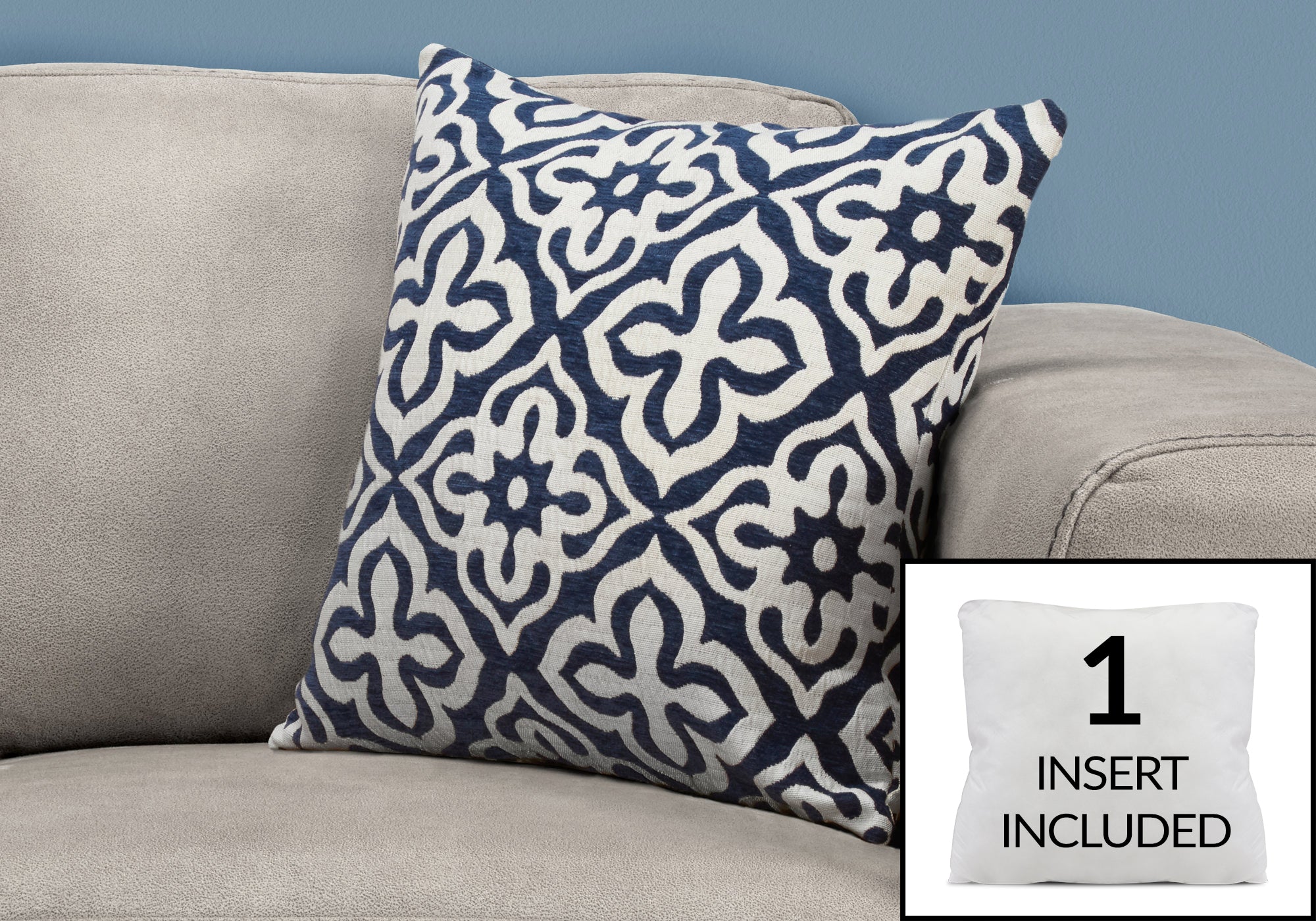 COUSSIN - 18"X 18" / MOTIF BLEU FONCÉ / 1PC