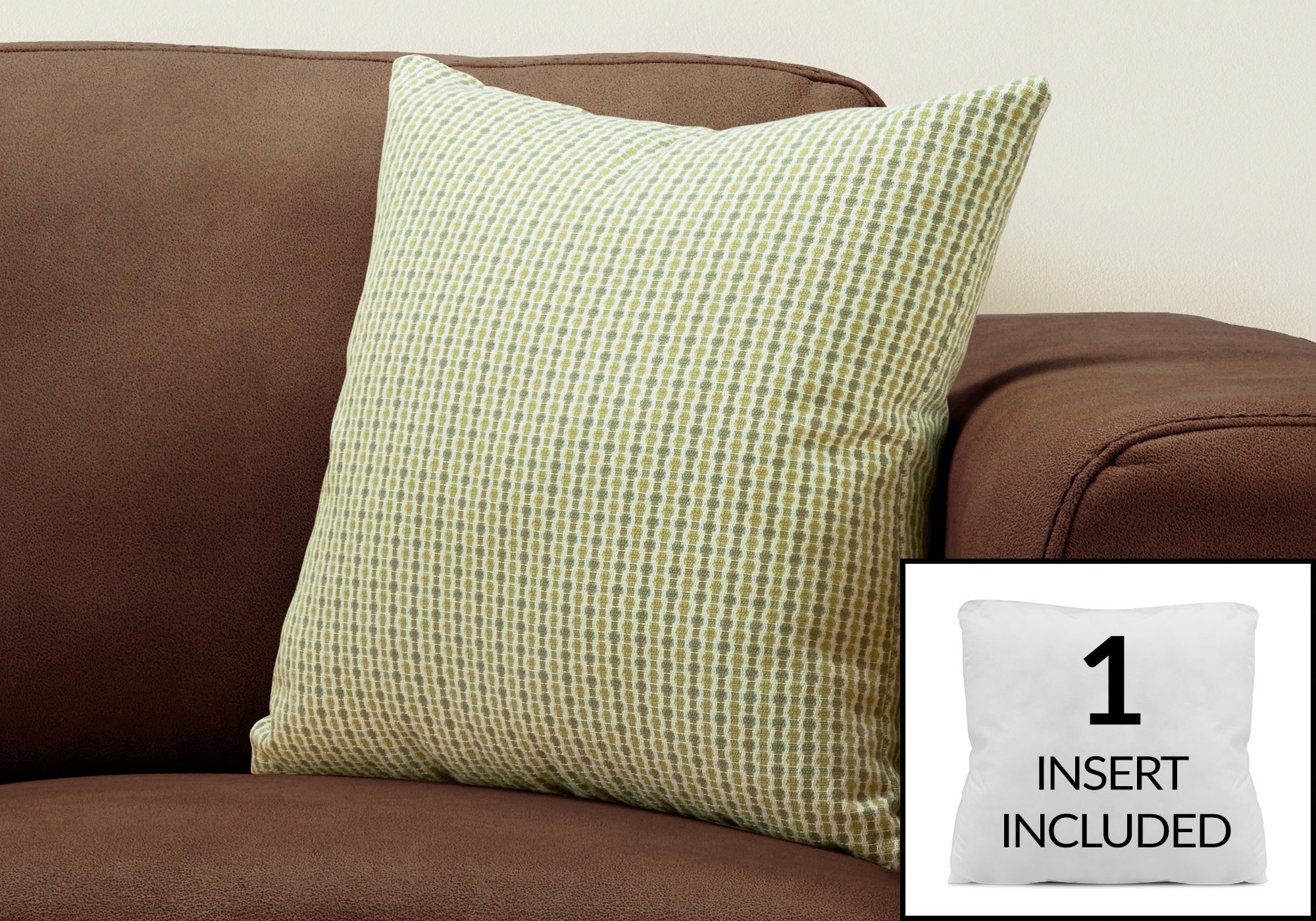 COUSSIN - 18"X 18" / CLAIR / POIS ABSTRAIT VERT FONCÉ / 1PC